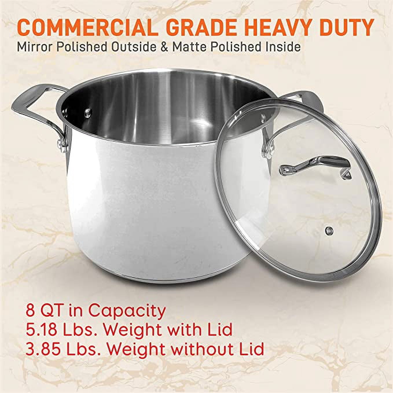 NutriChef Heavy Duty 8 Qt Stainless Steel Soup Stock Pot w/ Handles & Lid - Image 5