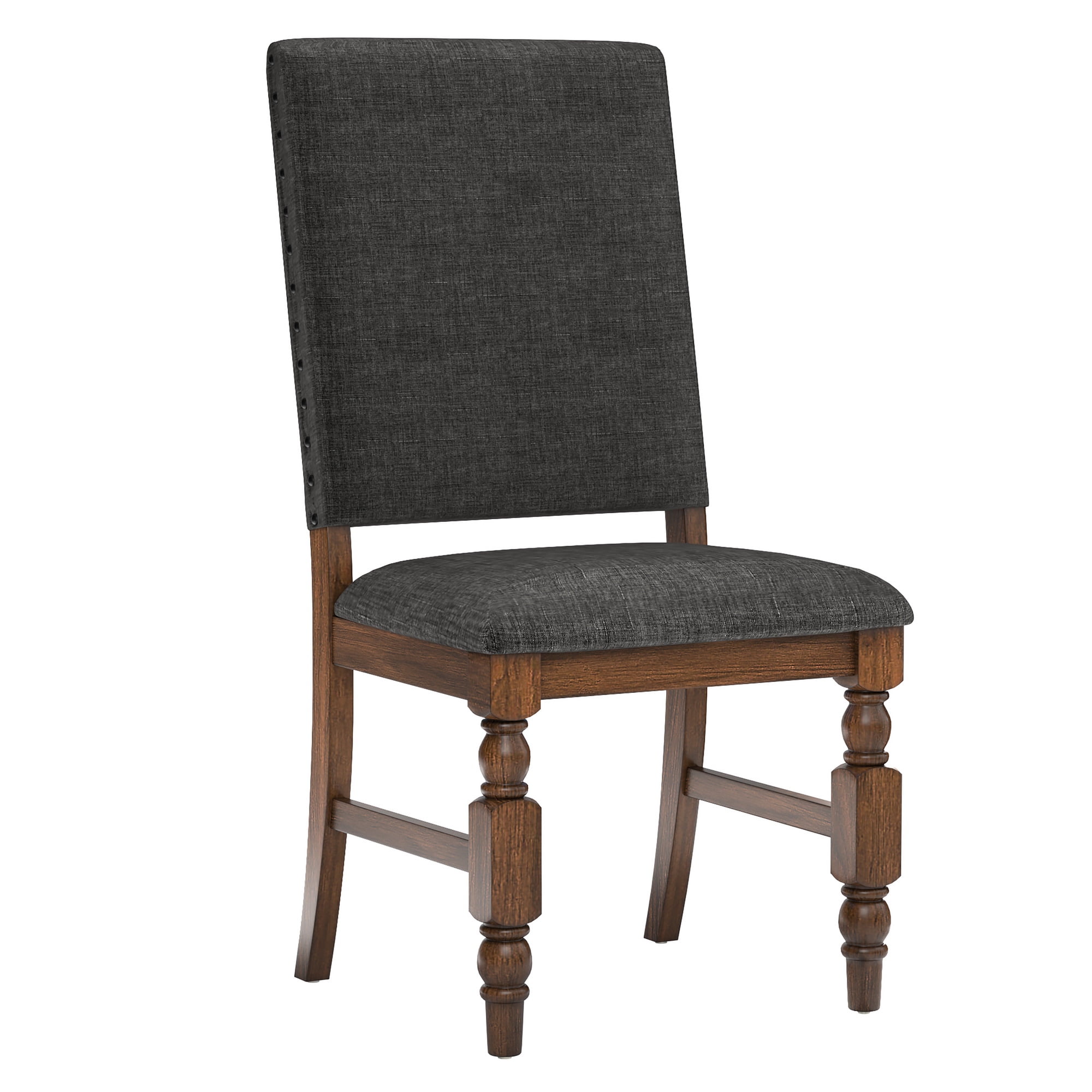 Weston Home Patterson Dark Oak Finish Upholstered Dining Chairs, Dark Grey Linen (Set of 2) - Image 6
