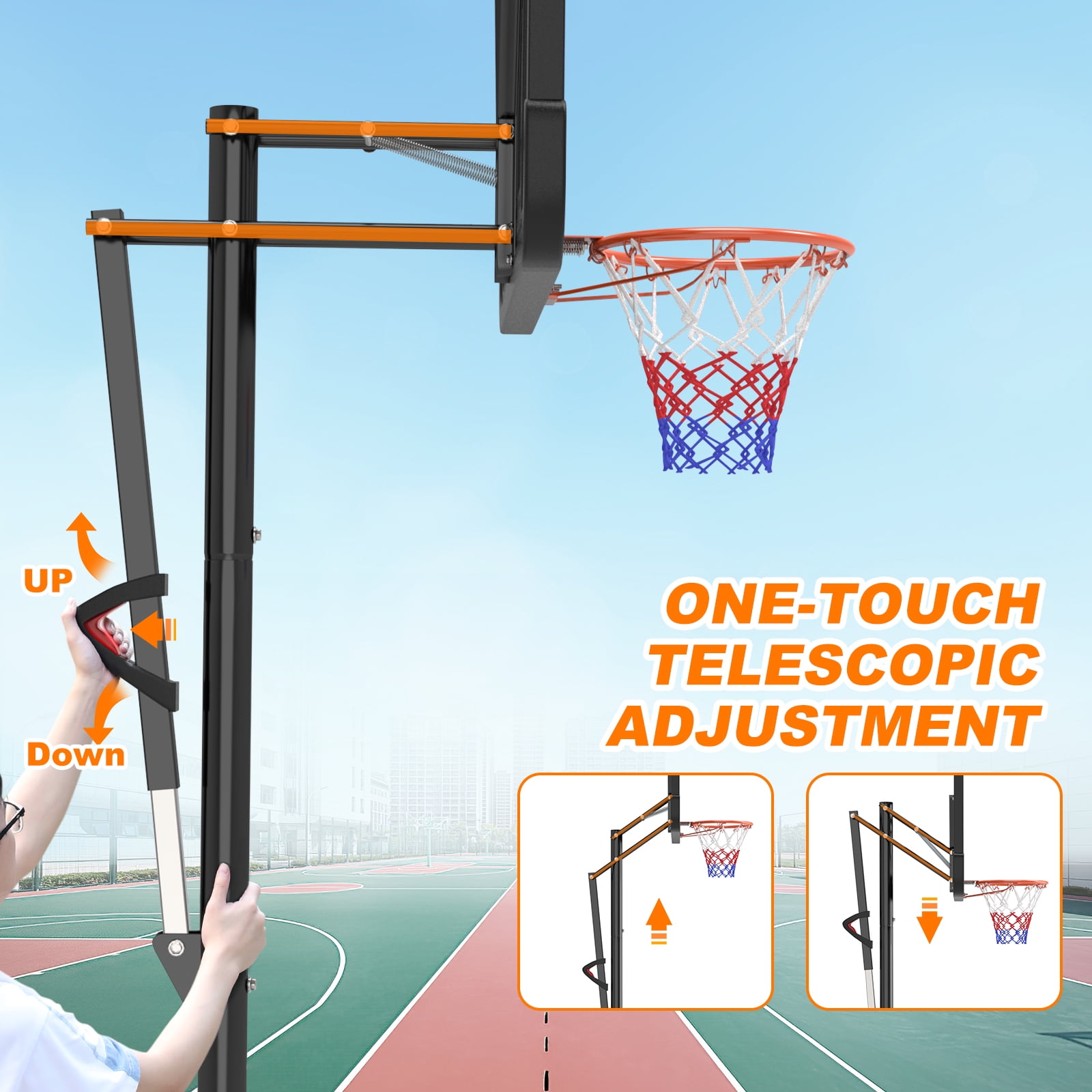 GIKPAL Portable Basketball Hoop System,Quickly Height Adjustable 4.9-10FT with 44" Shatterproof PVC Backboard for Kids/Teenagers /Adults Indoor Outdoor with Wheels - Image 2