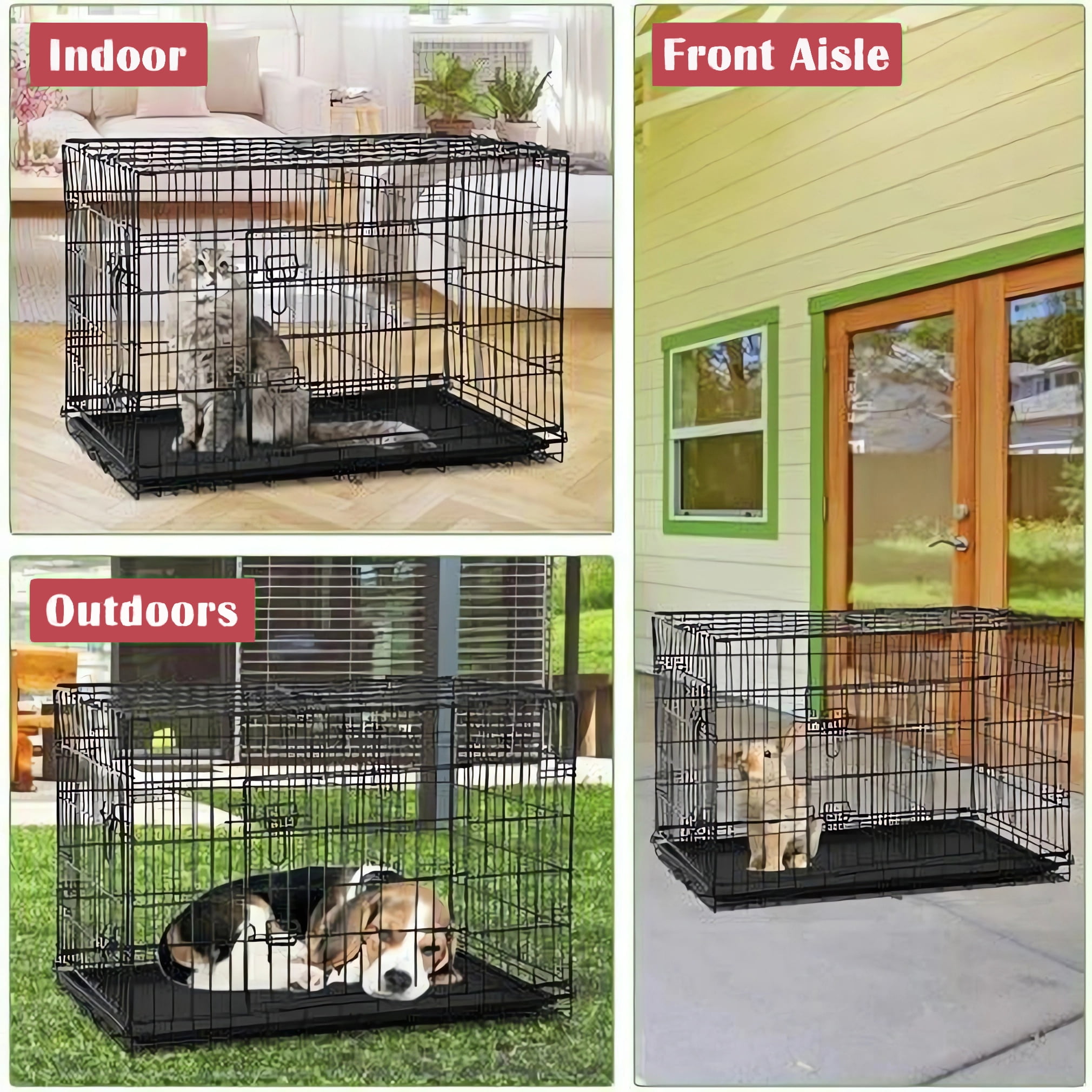 Ayternipy Large Dog Crate with Plastic Tray, Folding Double-Door Metal Dog Kennel for Medium Dogs, Puppy (L, 30in L) - Image 2