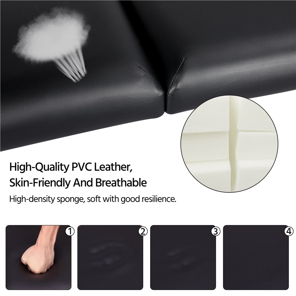 Alden Design 2-Fold Portable Massage Table with Carry Case Bag for Spa Treatments, Black - Image 4