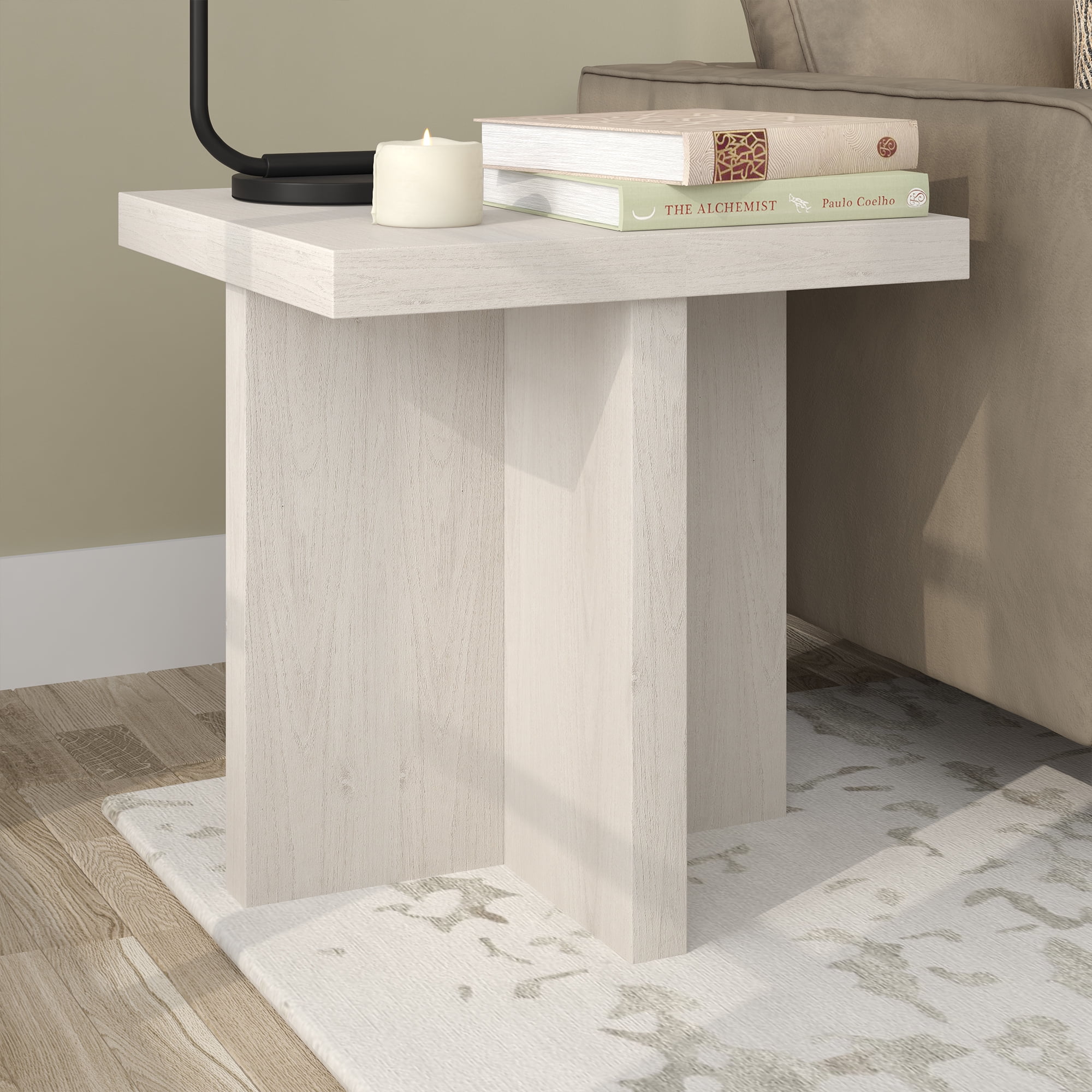 Evelyn&Zoe Elna Indoor Scandinavian Adjustable Fiberboard Square End Table, Alder White - Image 7
