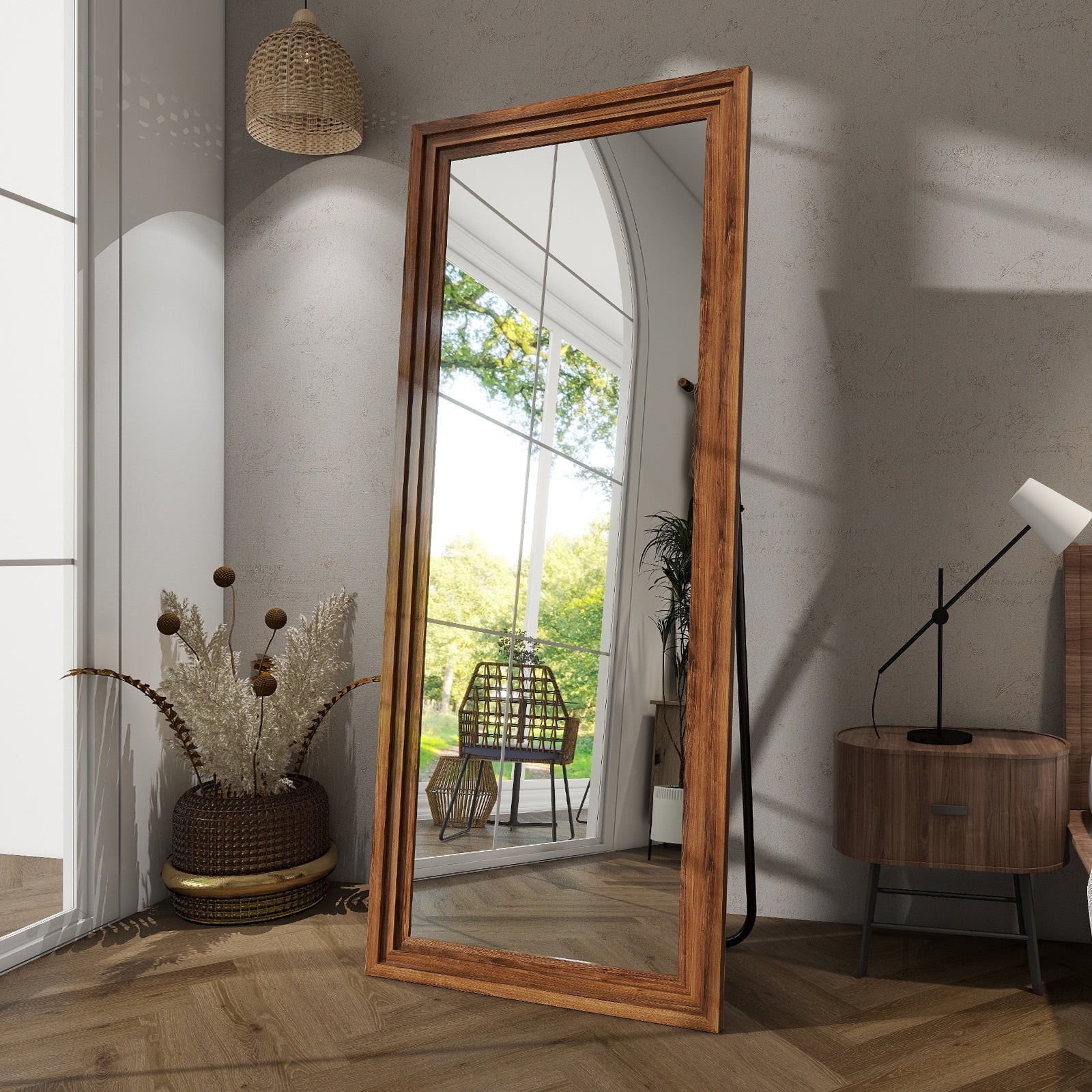 BEAUTYPEAK 21"x 64" Classic Paulownia Wood Framed Rectangle Full Length Mirror, Brown - Image 3