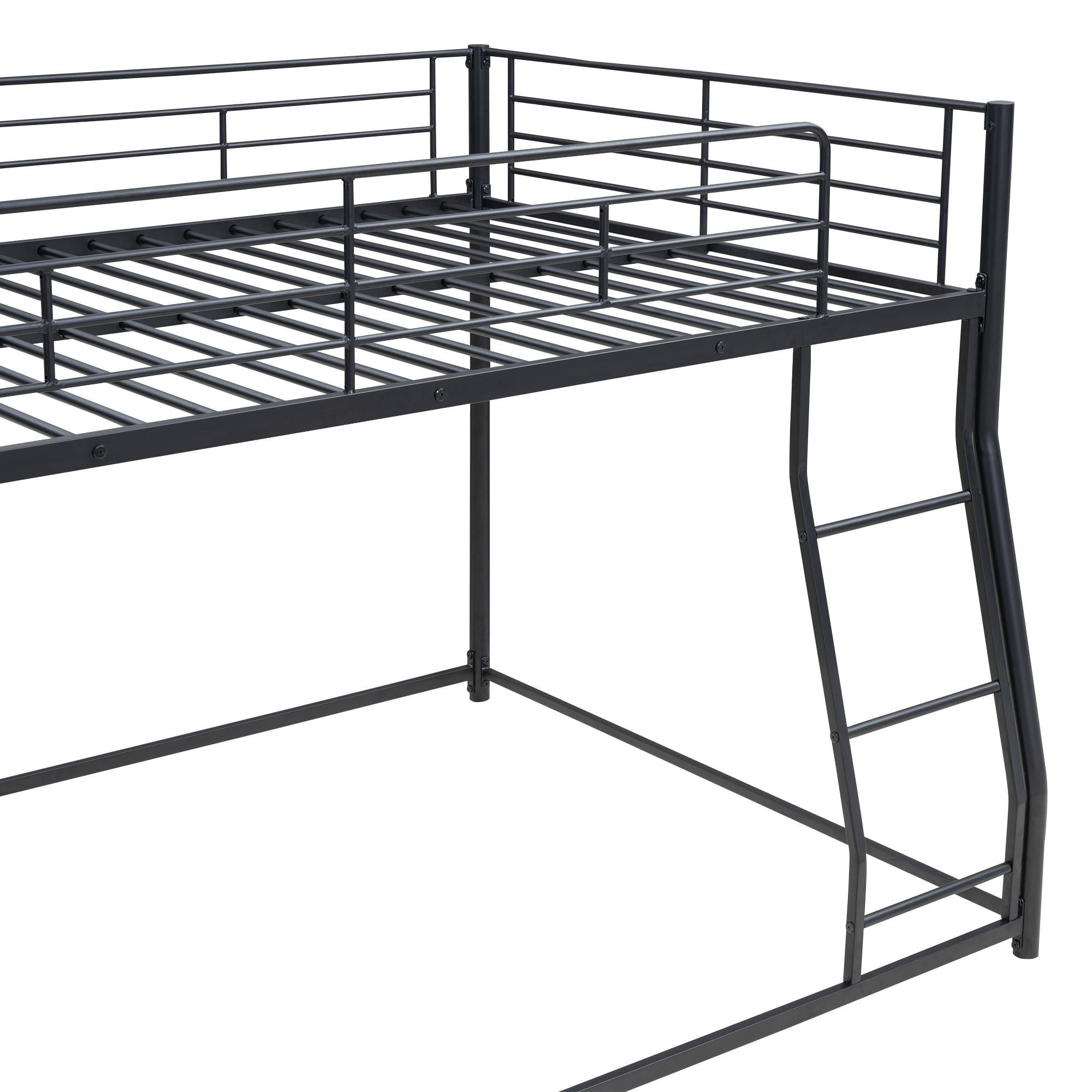 Euroco Metal Full XL over Queen Bunk Bed, Floor Bed with Ladder, Black - Image 6