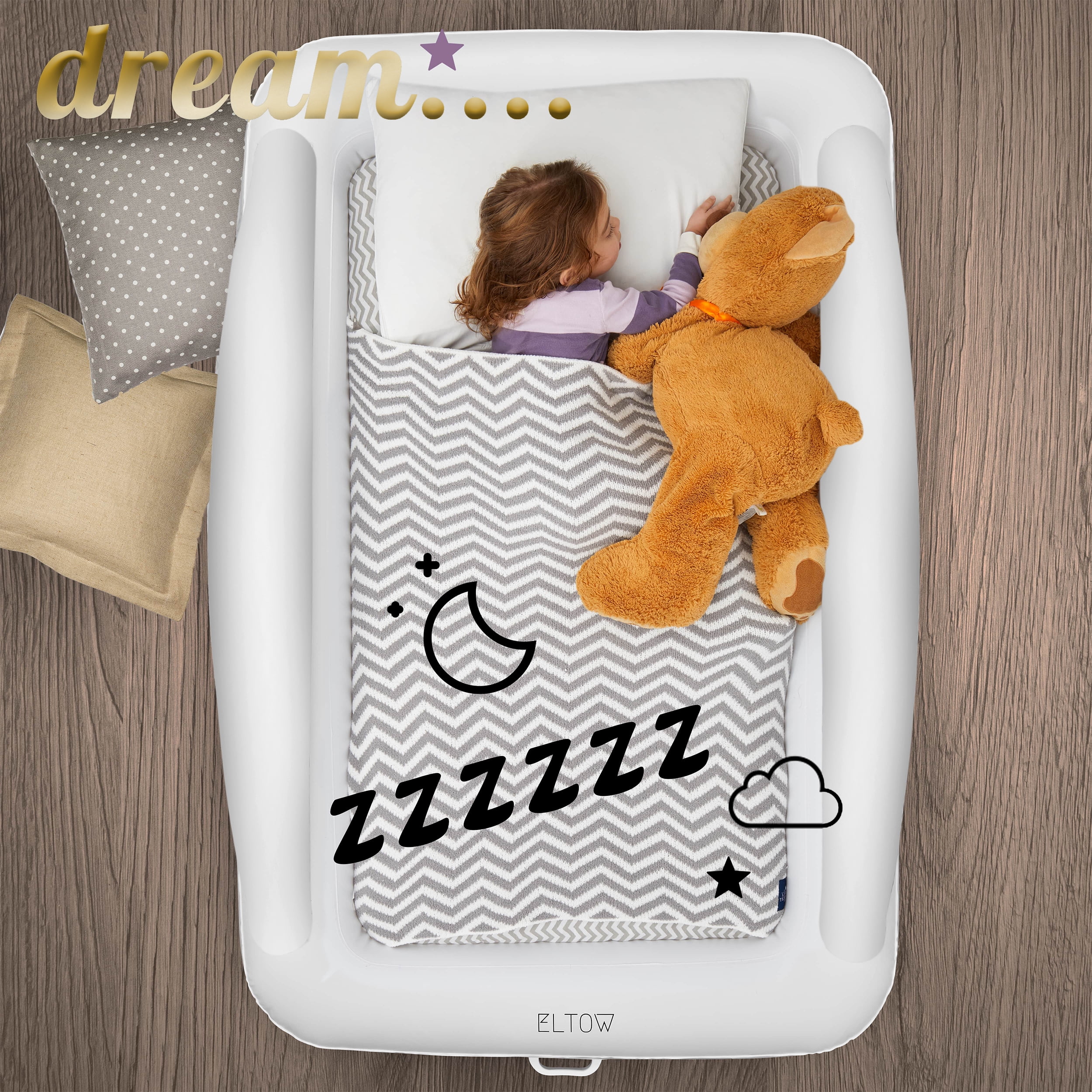 ELTOW Kids Air Mattress, Inflatable Portable Travel Toddler Bed, Blow Up Mattress with Air Pump and Travel Bag - Black - Image 3