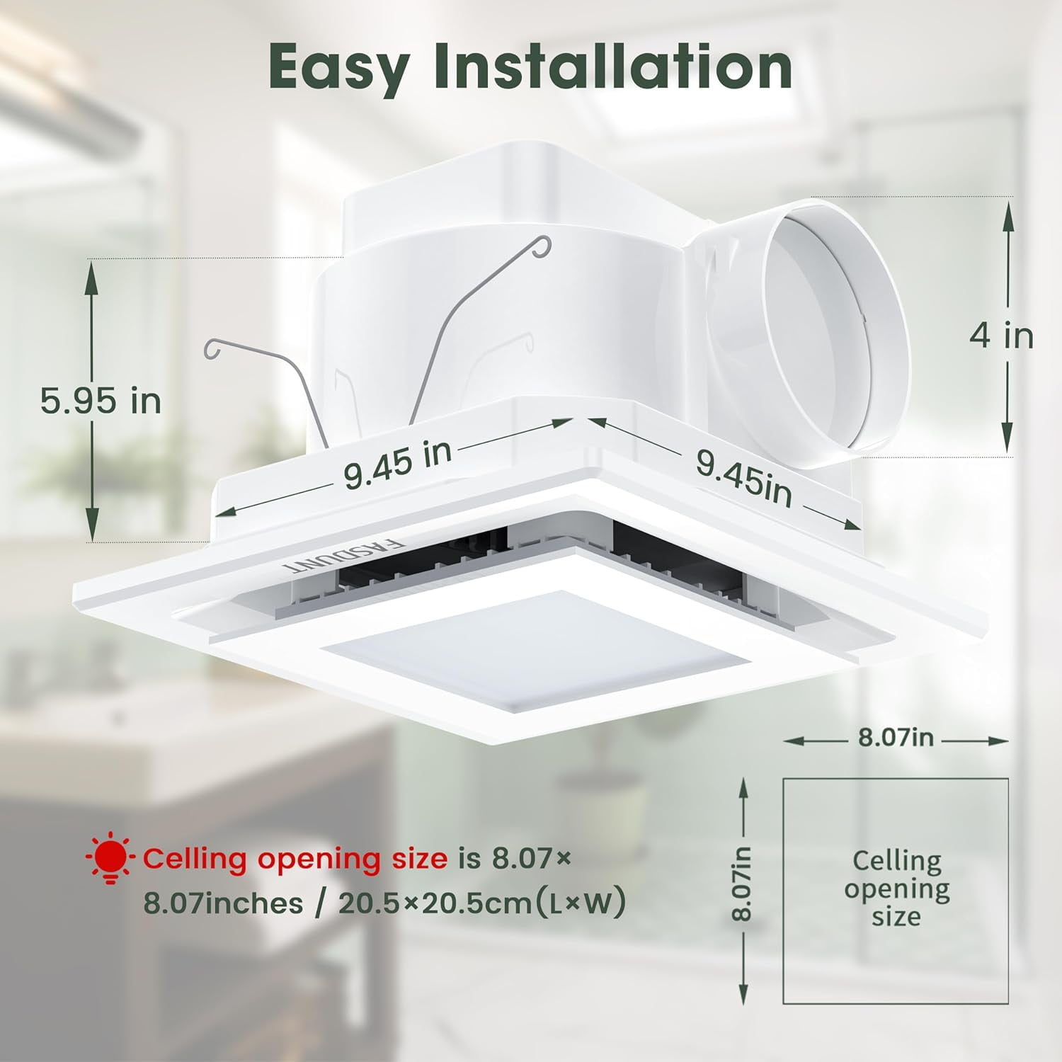 FASDUNT Bathroom Exhaust Fan with Light, 12W Bathroom Fan with LED Light Combo, 120 CFM 1.0 Sones Quiet Ventilation Fan and Light Combo 5000K for Home Bath Office Hotel, White - Image 11