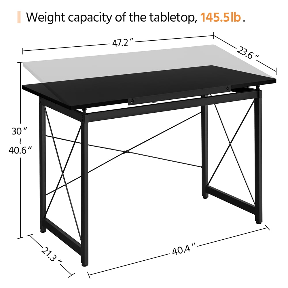 Alden Design Drafting Table with Adjustable Tabletop, Black - Image 7