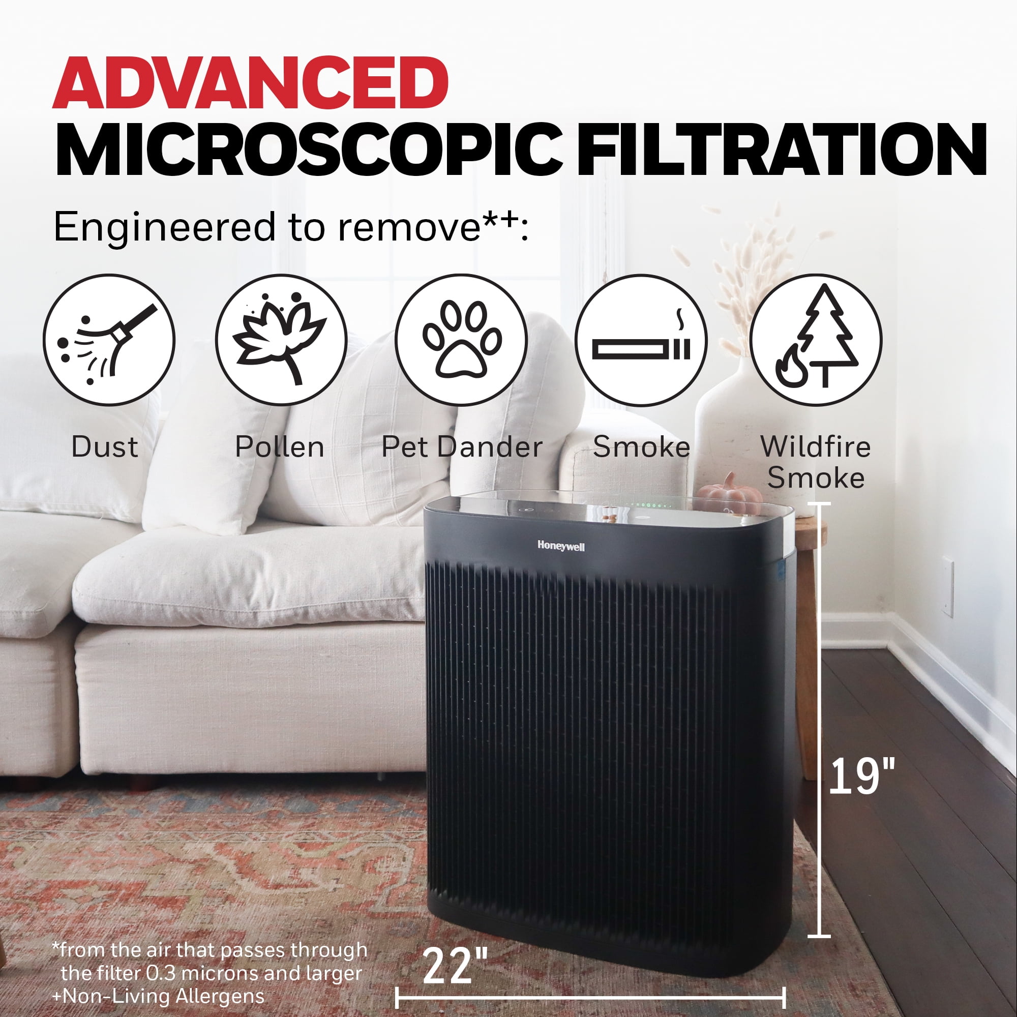 Honeywell Allergen Plus HEPA Air Purifiers for Large Rooms, HPA5300B, 2400 Sq Ft, Smoke, Pollen, Dust Reducer - Image 2