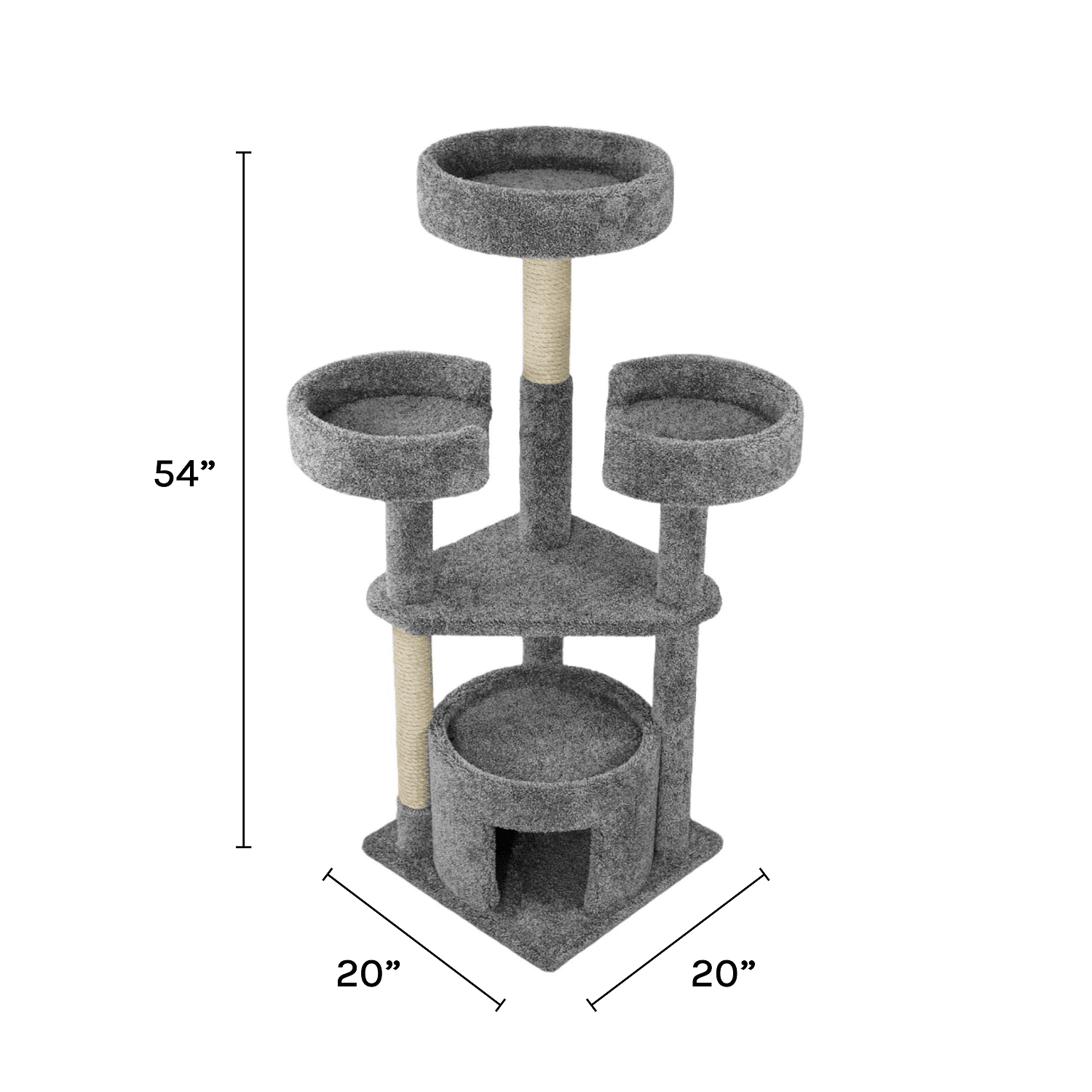 Kitty City Upholstered Multi-Level 54-Inch Indoor Cat Tree with Scratching Posts, House & Perches, Gray - Image 5