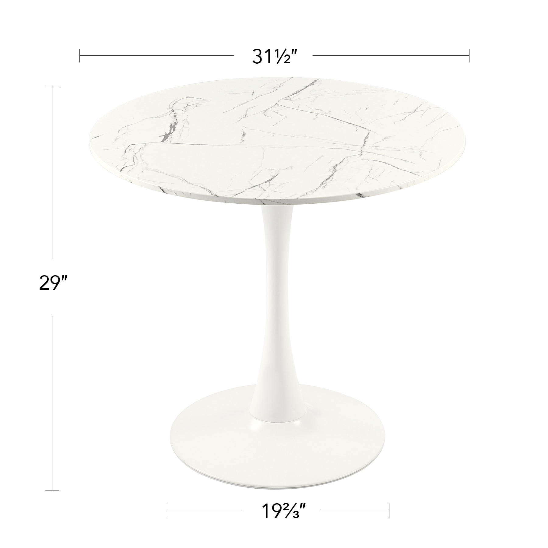 Bestco 32 Inch Round Kitchen & Dining Room Table w Marble Desktop Tulip Pedestal, White - Image 2
