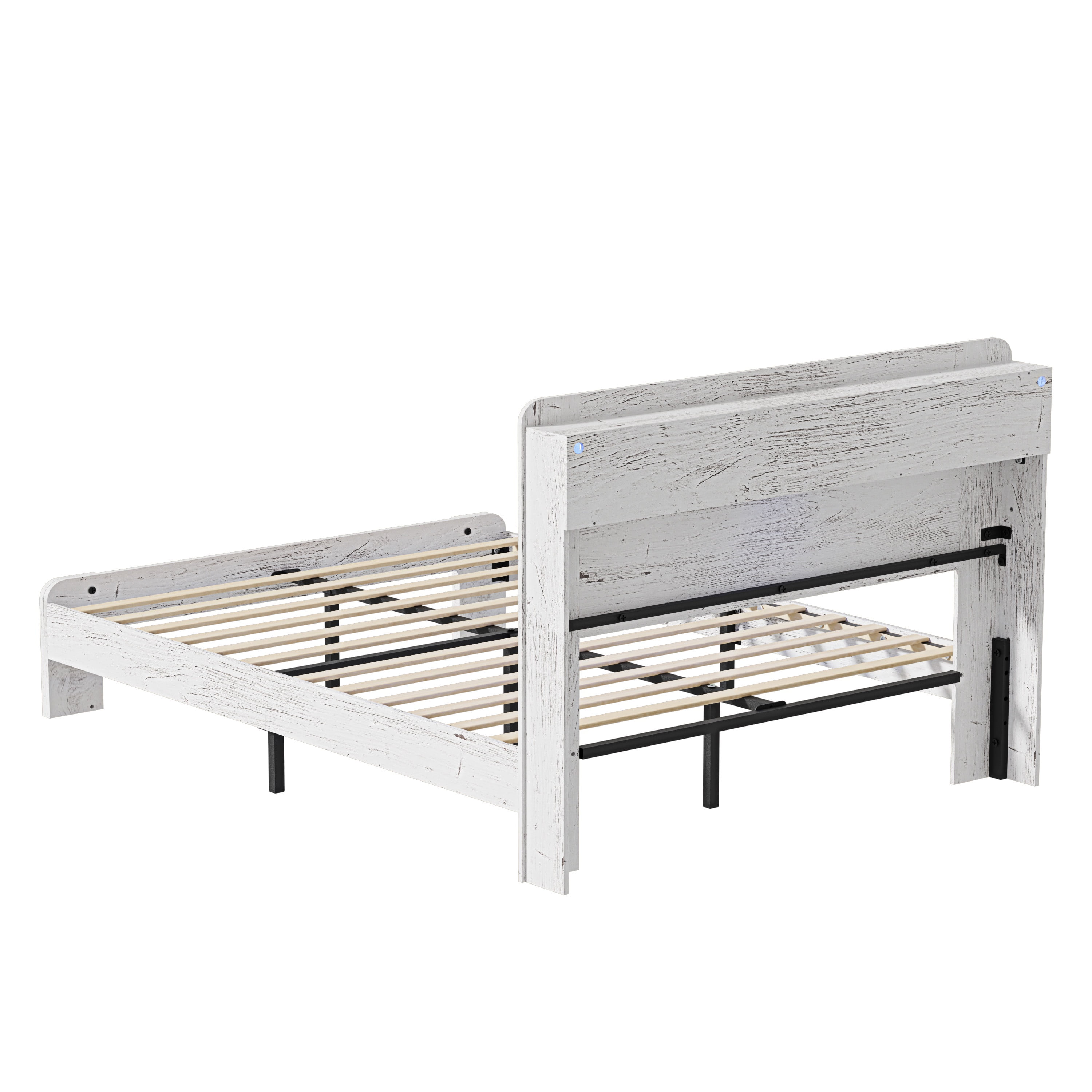 Full Bed Frame with LED Storage Headboard and Charging Station, UHOMEPRO Wood Full Bed Frame with Strong Support and RGB Lights, Modern Farmhouse Bedroom Furniture, No Box Spring Needed, White - Image 10