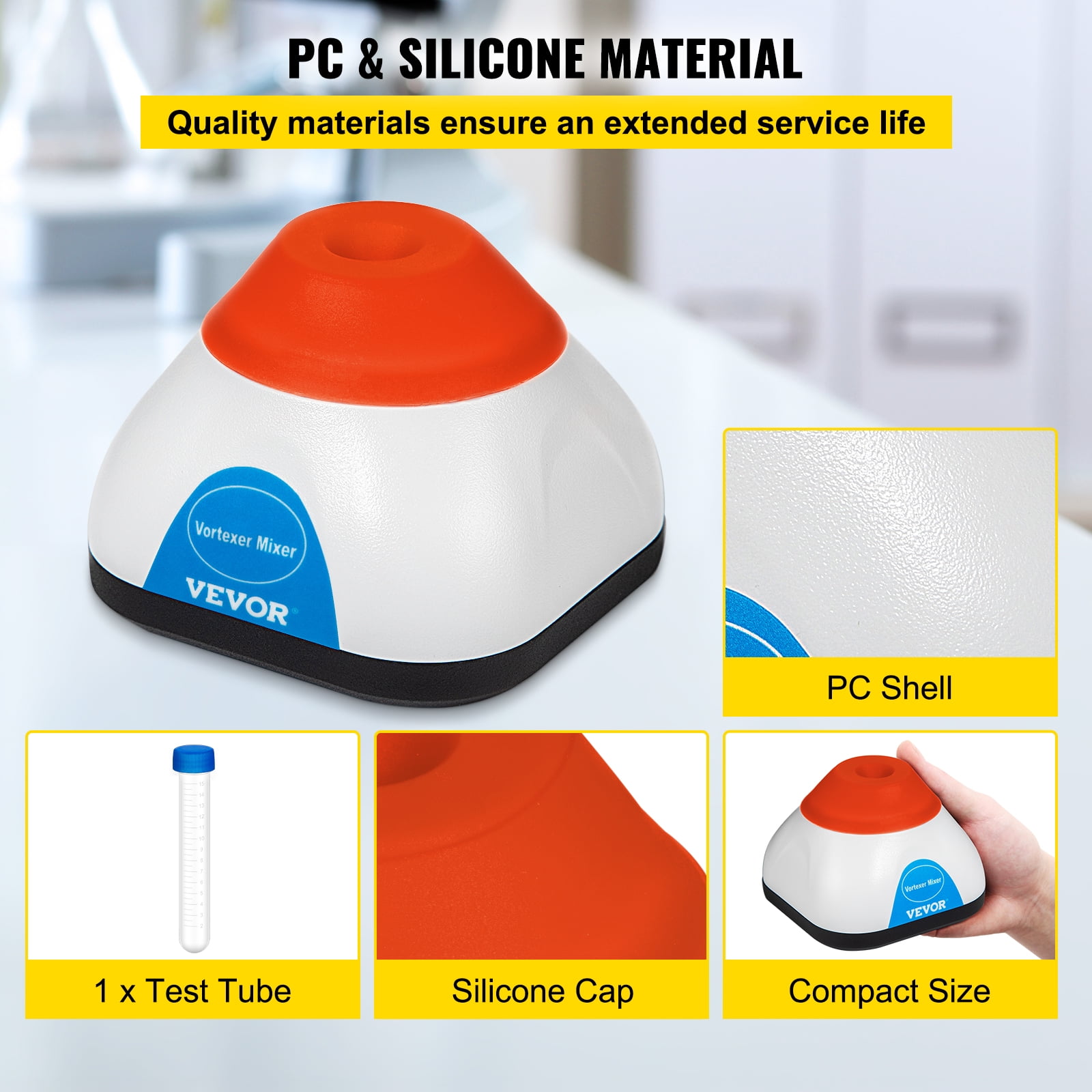 VEVOR Vortex Mixer, 6000rpm Mini Vortex Mixer Shaker, Touch Function Scientific Lab Vortex Shaker, Mix Up to 50mL, 6mm Orbital Diameter for Test Tube, Tattoo Ink, Nail Polish, Eyelash Adhesives, Paint - Image 7