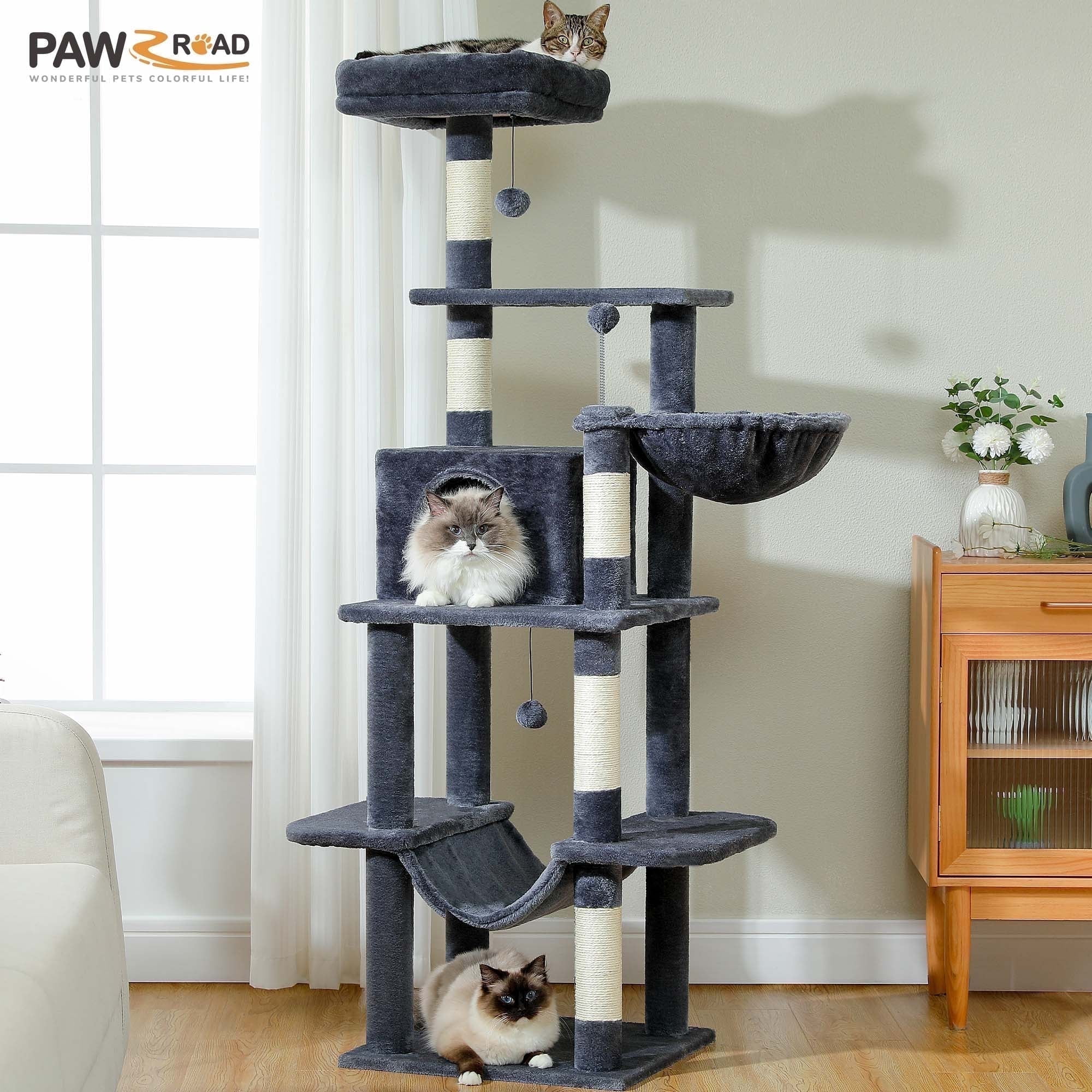 PAWZ Road 64" Cat Tree 5-Tier Sisal Scratching Post Tower Hammock Perch for Indoor Cats, Dark Gray - Image 14