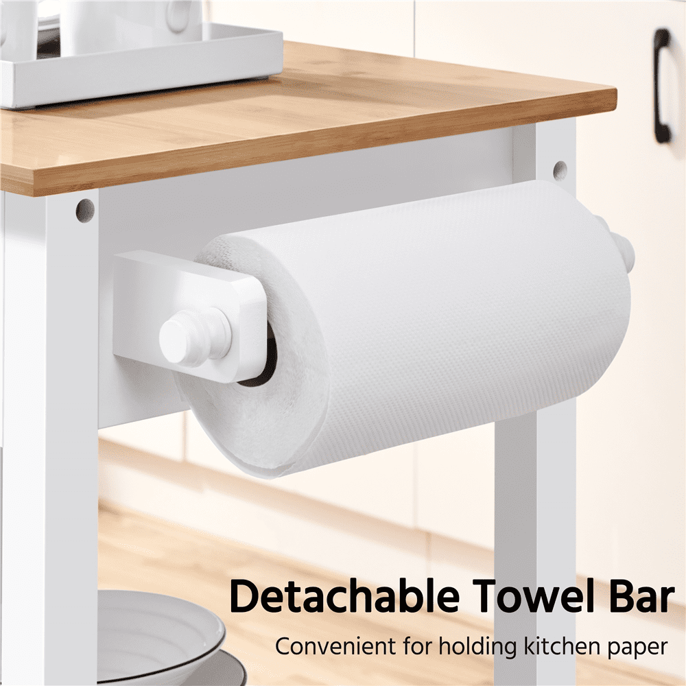 Alden Design Rolling Kitchen Island Cart with Storage & Drawer, White - Image 8