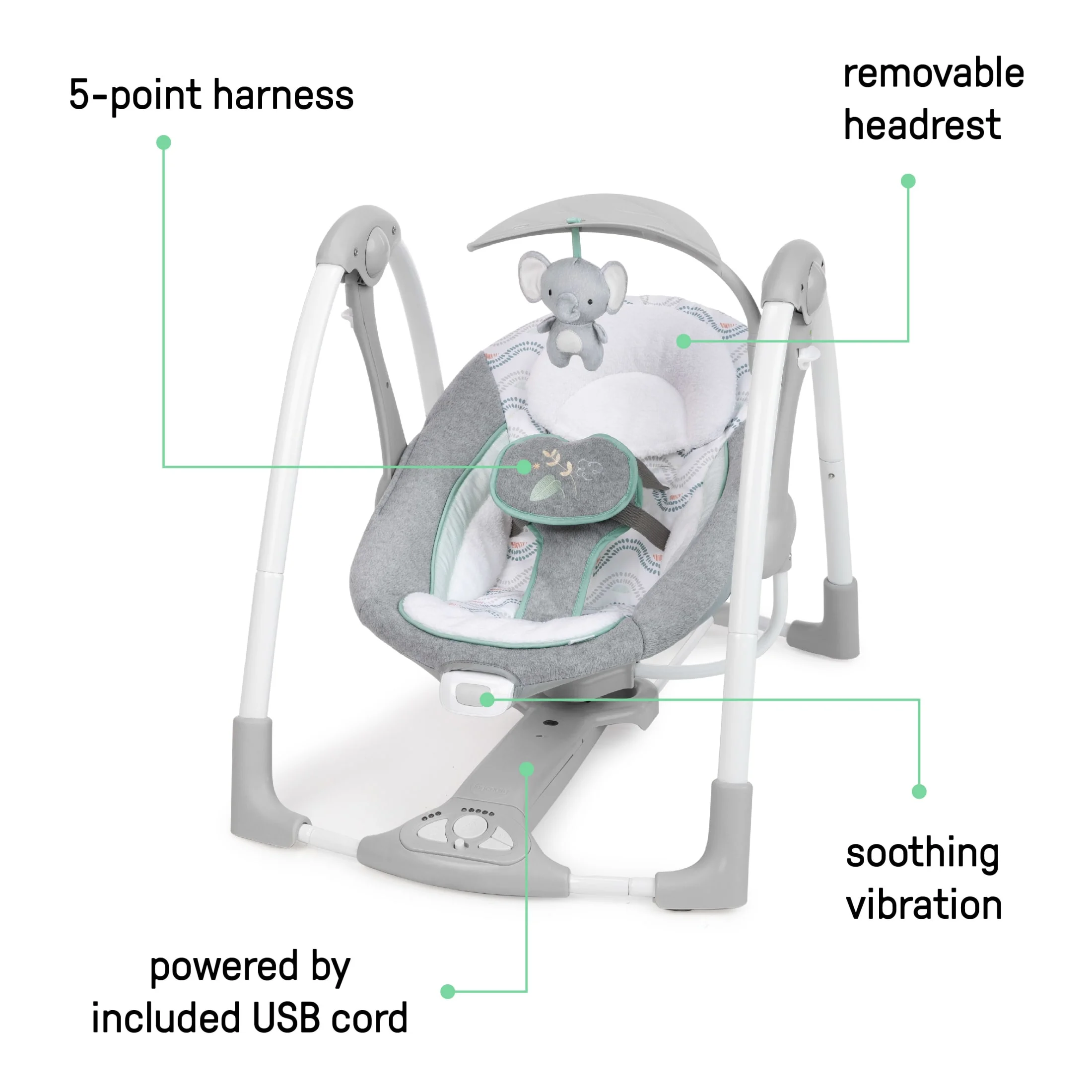 Ingenuity 2-in-1 Portable Baby Swing & Infant Seat with Vibrations and Music, Unisex, Swell - Image 2
