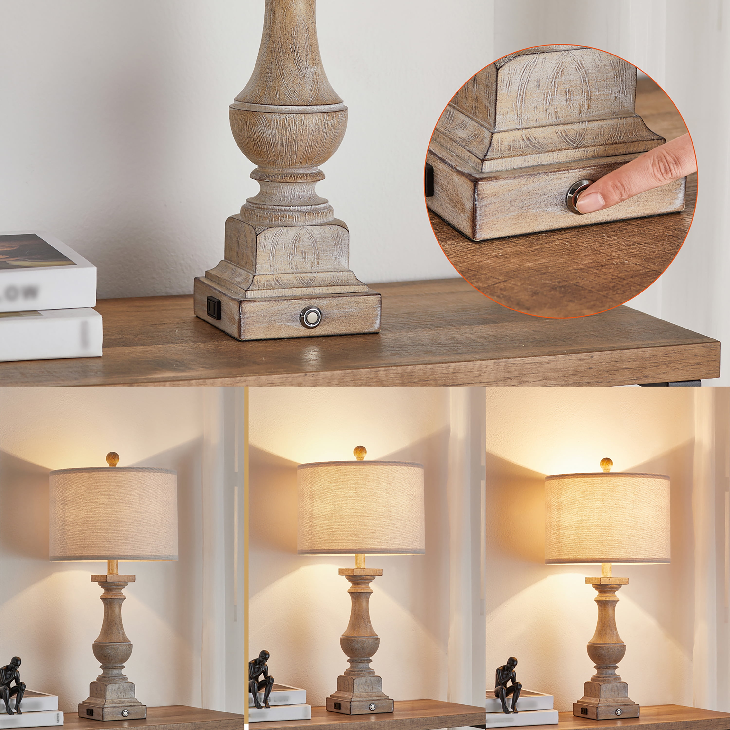 Kyrid 25.5'' Table Lamp Set of 2 Rustic Touch Control Bedside Nightstand USB Lamps (Bulbs Included) - Image 6