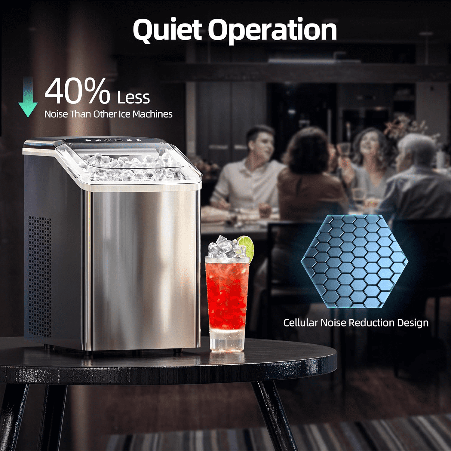 Nugget Ice Maker Countertop, 45 lbs in 24Hrs, Fingerprint-Free Stainless Steel Housing, Self-Cleaning, Portable Ice Maker Machine with Ice Scoop and Basket for Home - Image 4