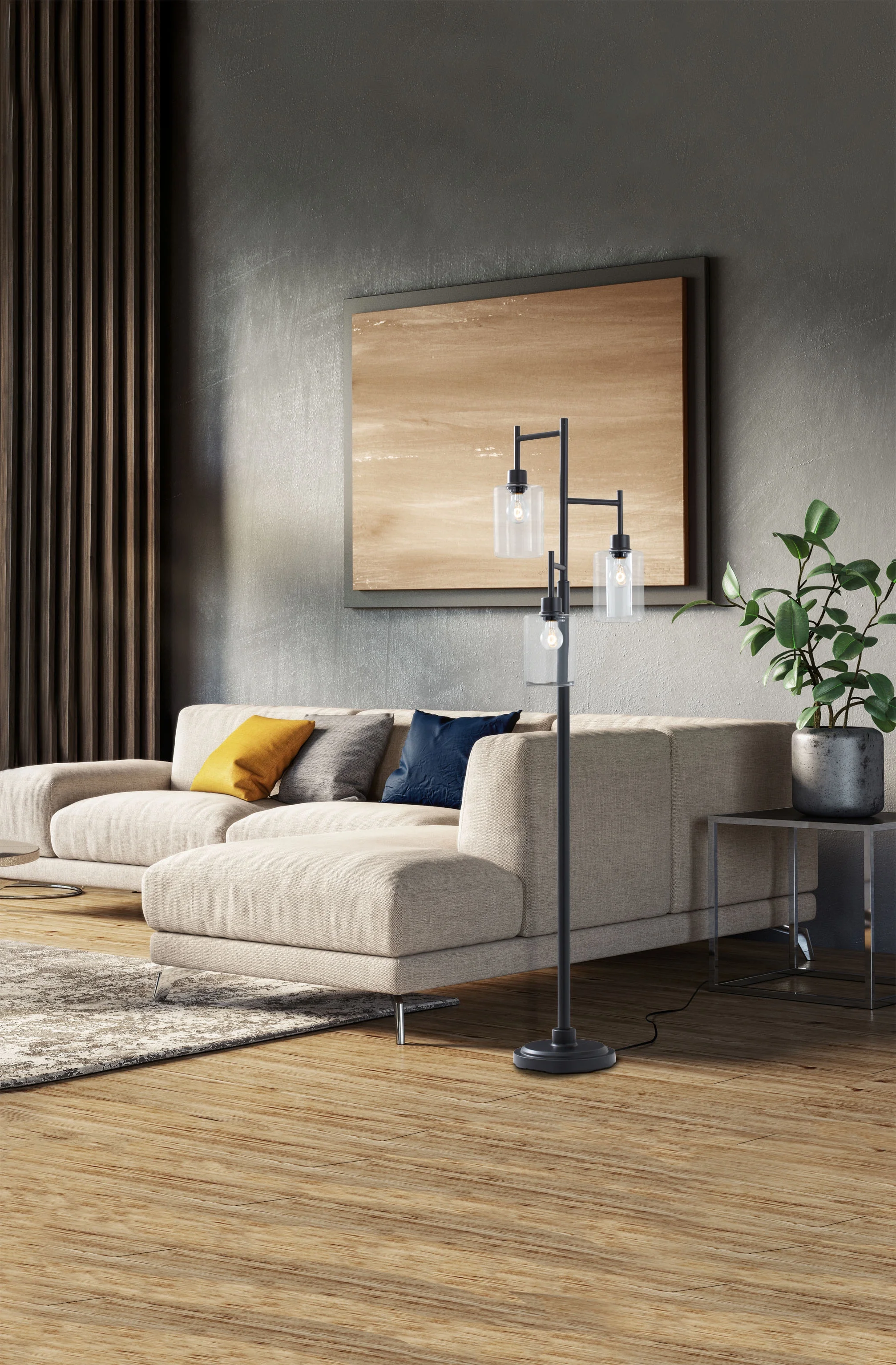 Better Homes & Gardens 63.5 in 3 Light Contemporary Black Floor Lamp Clear Glass - Image 10