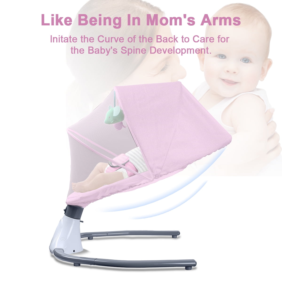 Hurber Electric Baby Swing, Infant Bouncer Chair with Remote Control, Bluetooth Music, 12 Lullabies, 4 Speeds, 4 Timing Set, Unisex, Pink - Image 7