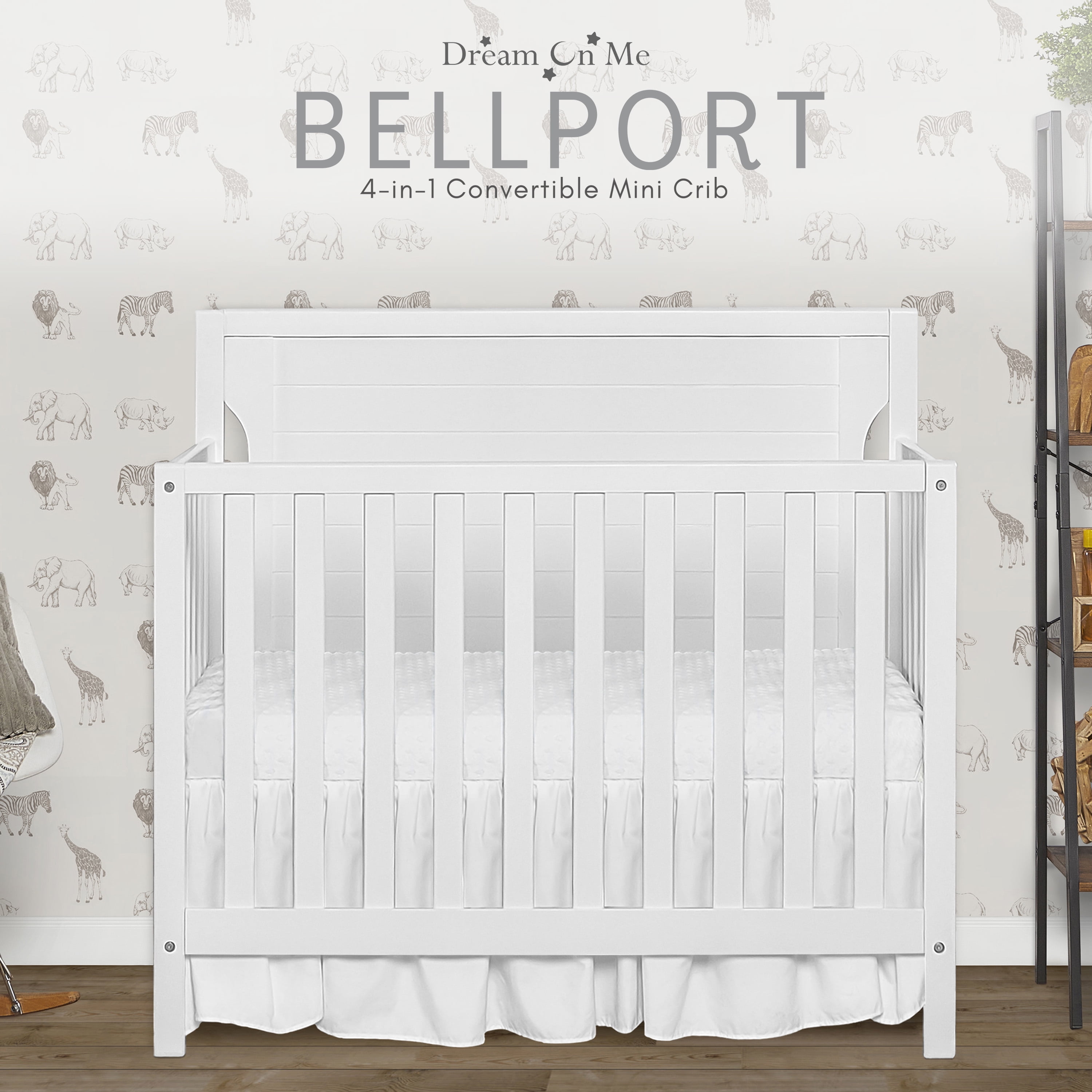 Dream On Me Bellport 4 in 1 Convertible Mini/Portable Crib in White, Non-Toxic Finish, Made of Sustainable New Zealand Pinewood, with 3 Mattress Height Settings - Image 7