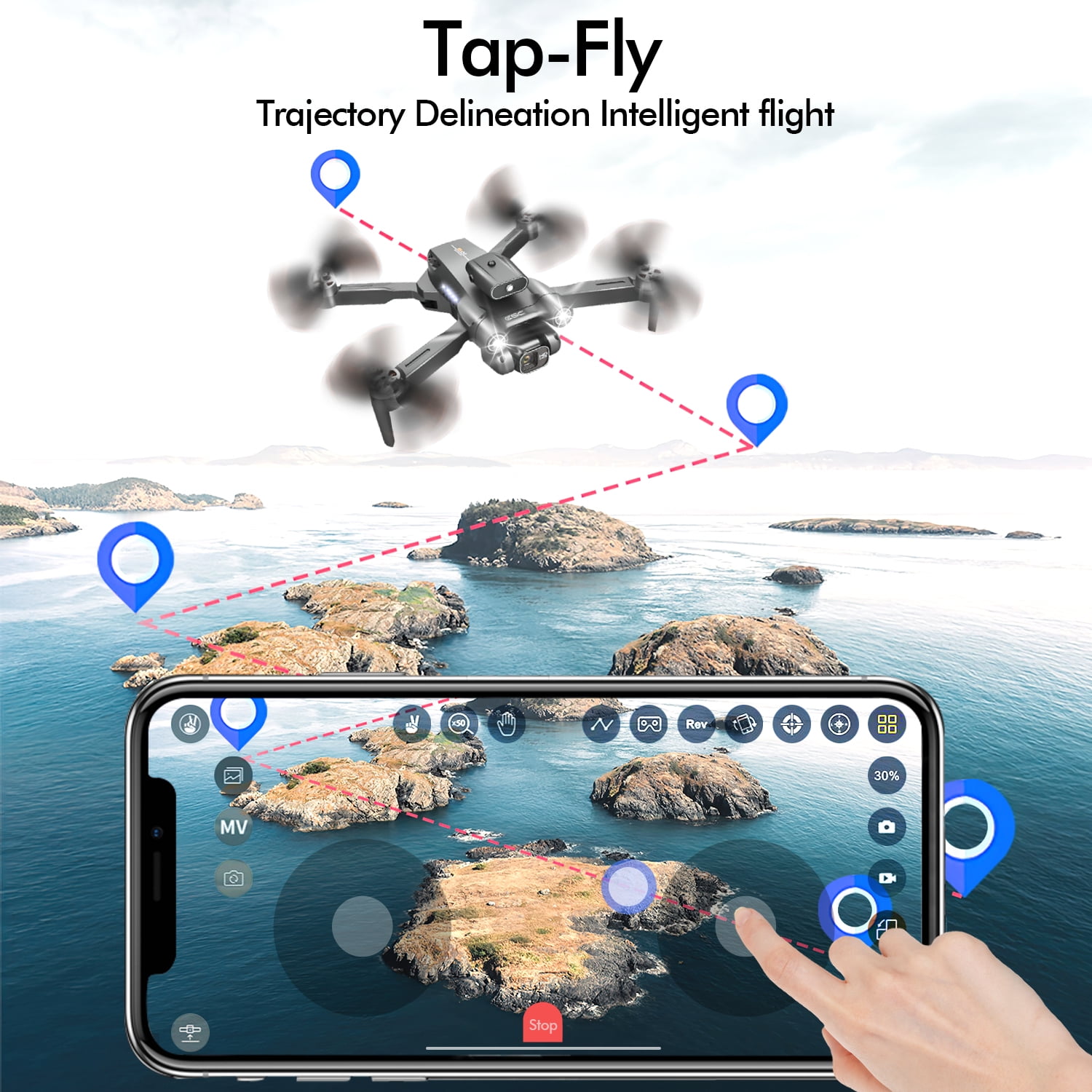 Hot Bee Foldable Aerial Drones, 1080p Ajustable Dual Camera & 3 Batteries, Brushless FPV Quadcopter UAV, Optical Flow, 360° Obstacle Avoidance, Waypoint Fly, Christmas Toy Gift for Adults & Kids - Image 2