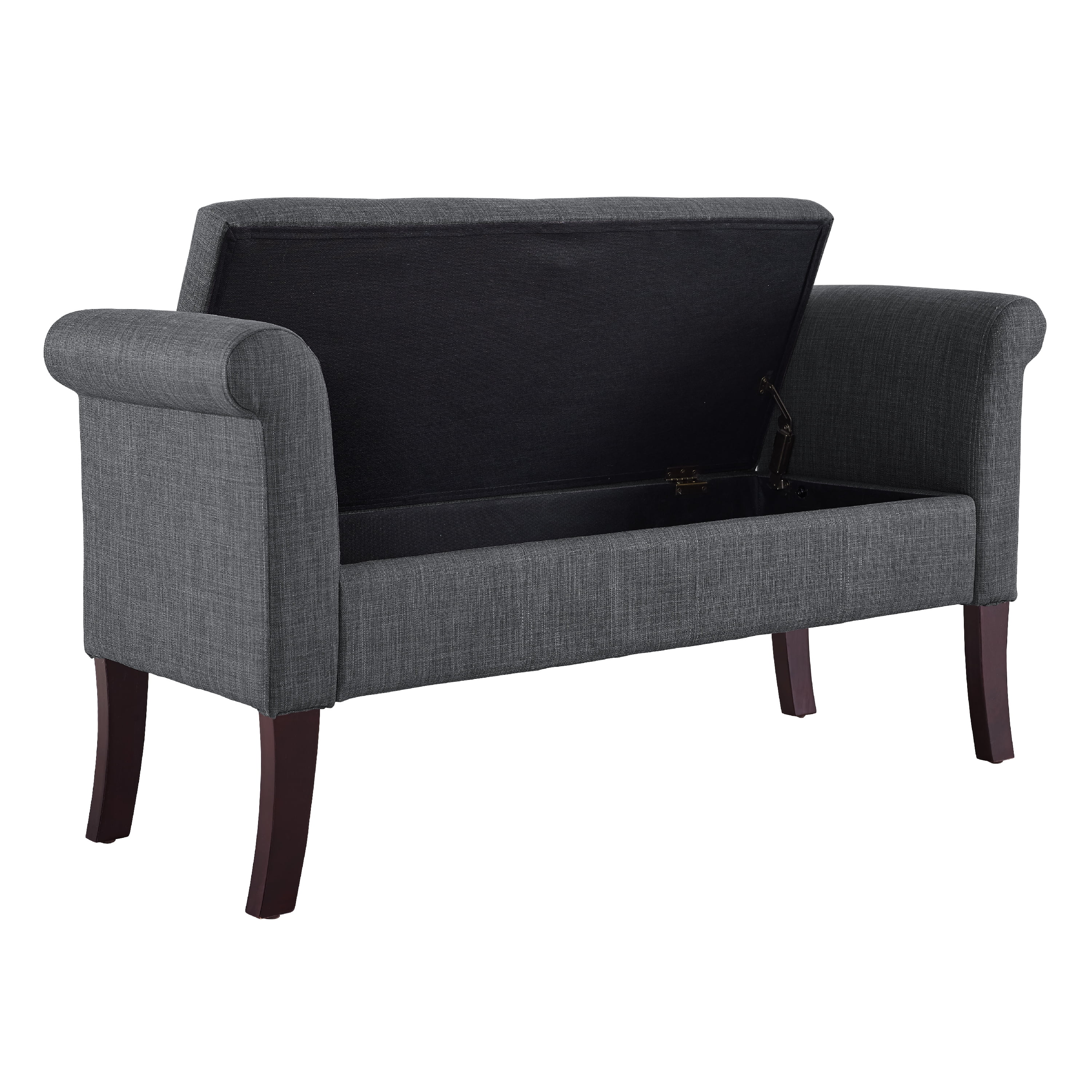 Linon Milclay Tufted Storage Bench with Rolled Arms, Dark Espresso/Charcoal - Image 4