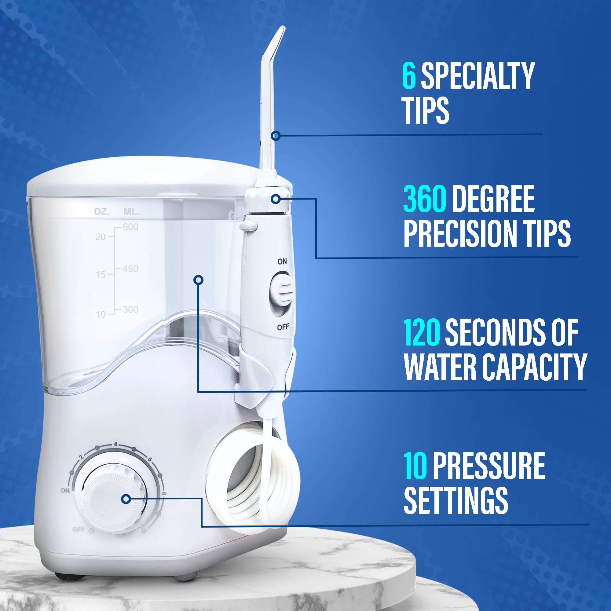 Equate Premium Countertop Water Flosser with Flosser Tips and 120 Seconds of Water Capacity (1 Water Flosser, 6 Flosser Tips) - Image 4