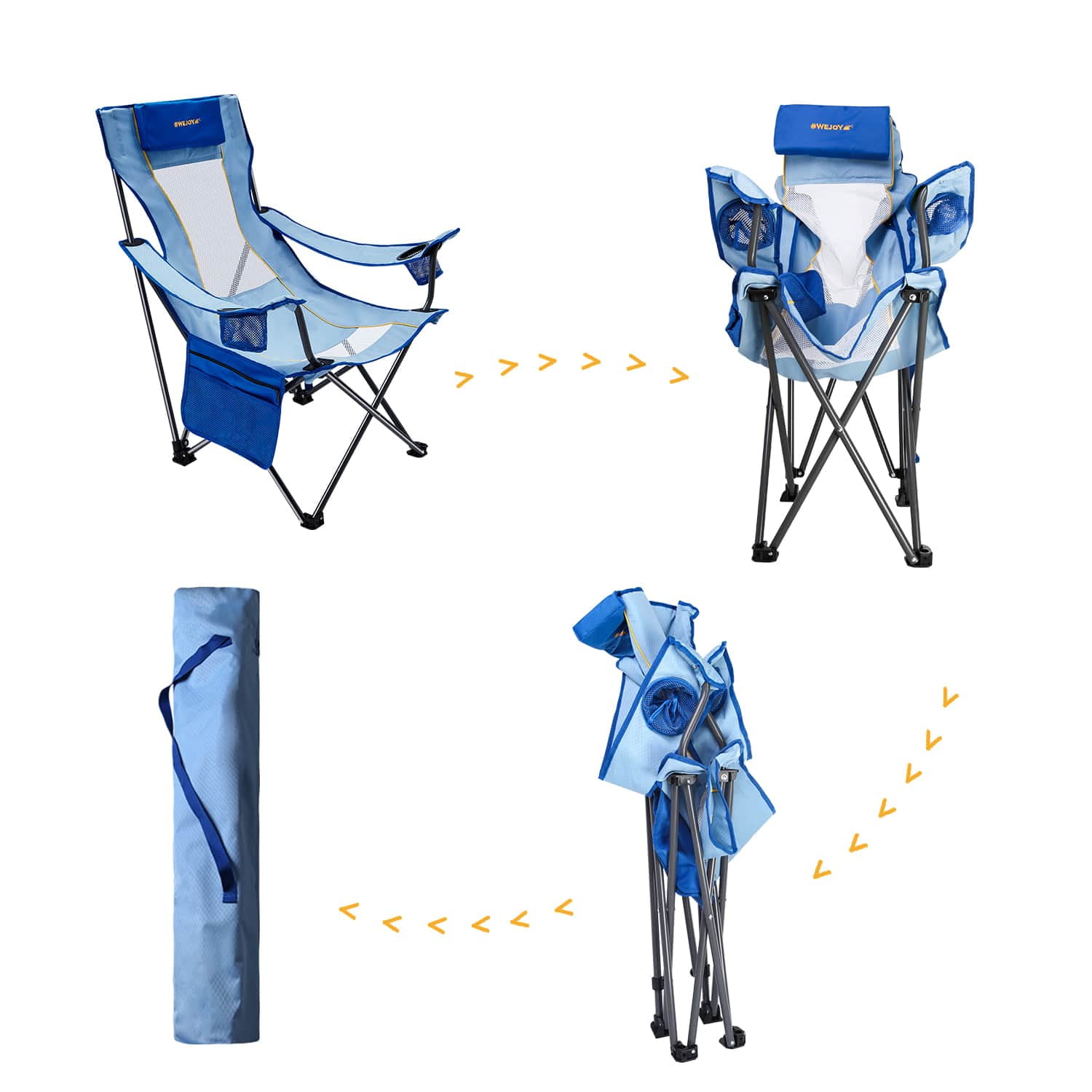 #WEJOY Folding Beach Chair High Back Camping Chairs Portable Outdoor Lawn Chairs Support up to 265lbs Blue - Image 10