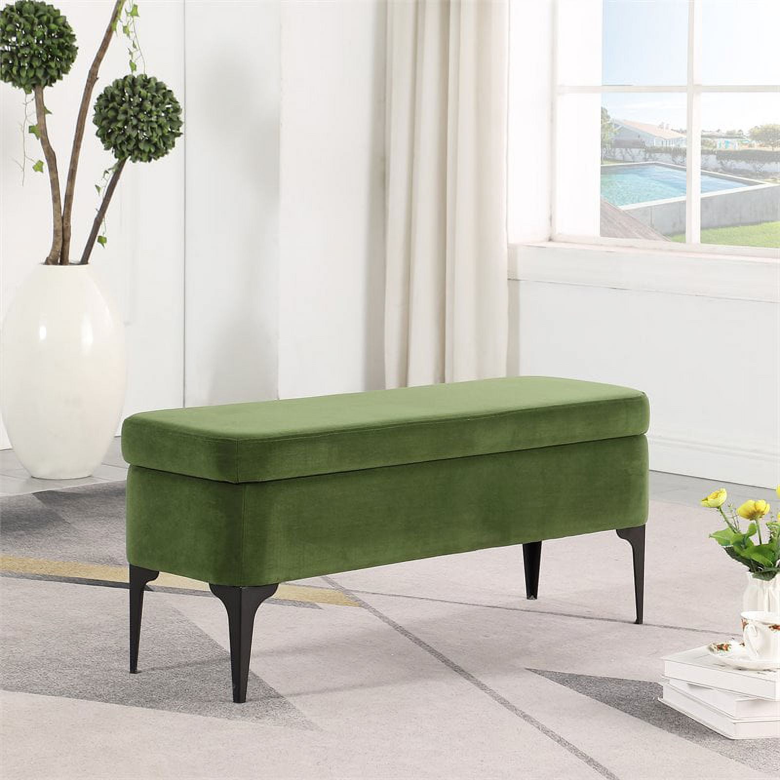 HomePop Large Modern Storage Bench with Metal Legs, 42"W x 14.5"D x 17.5"H, Green Velvet - Image 12