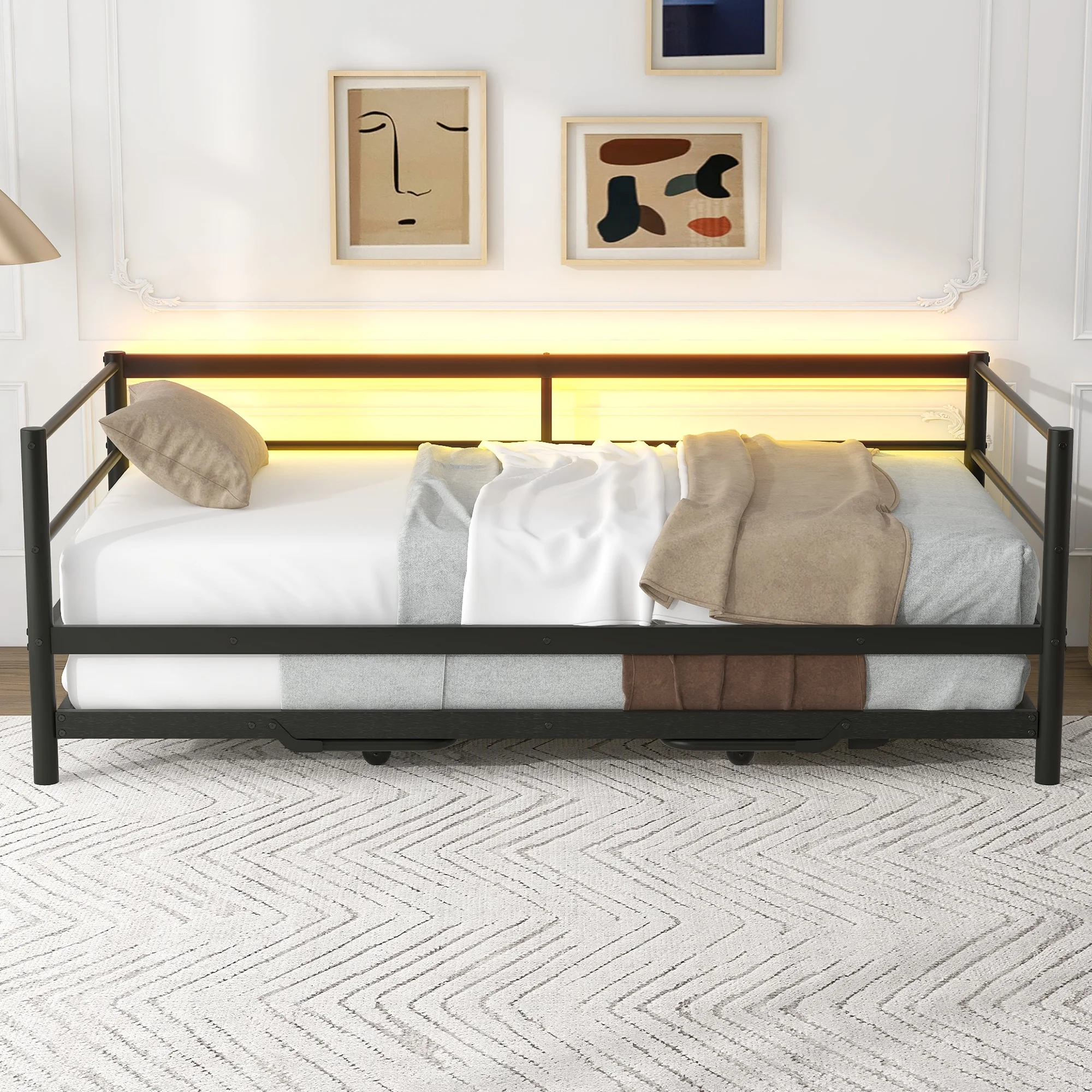 Euroco Metal Daybed with Trundle, Twin, Solid Platform Bed with Pop up Trundle Bed for Bedroom - Image 6
