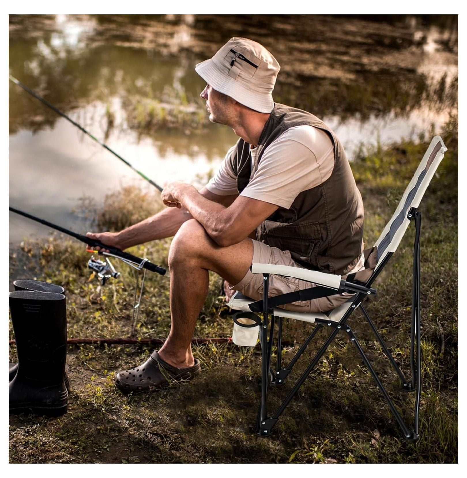 Folding Camping Chair, Portable Lightweight Camp Chair with Lumbar Support, Padded Seat, Carrying Bag, Cup Holder, Outdoor Lawn Chair for Yard Fishing Travel, No Assembly Needed - Image 9