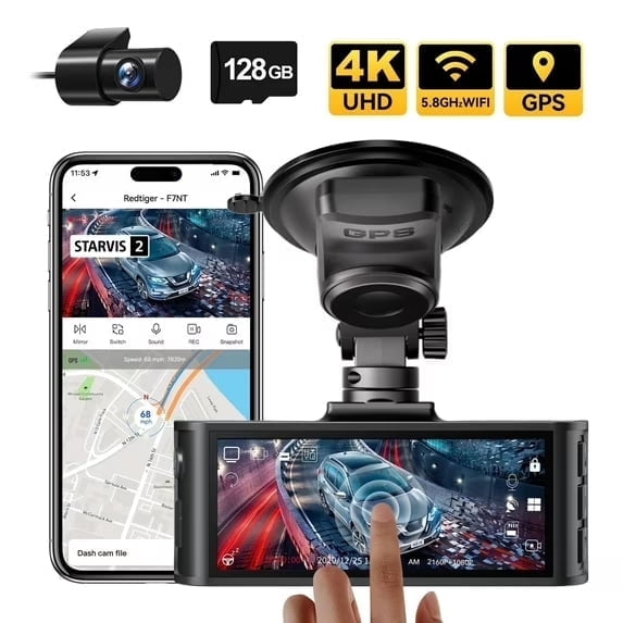 REDTIGER Touch Screen Dash Cam Front and Rear, 4K Dash Camera with STARVIS 2 Sensor, Free 128GB Card, Car Camera with Wifi GPS, Voice Control, WDR,5.8GHz WiFi, 24H Parking Mode, Night Vision - Image 11
