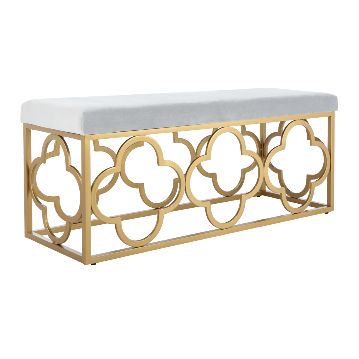 SAFAVIEH Fleur Modern Glam Rectangle Bench, Grey/Gold - Image 2