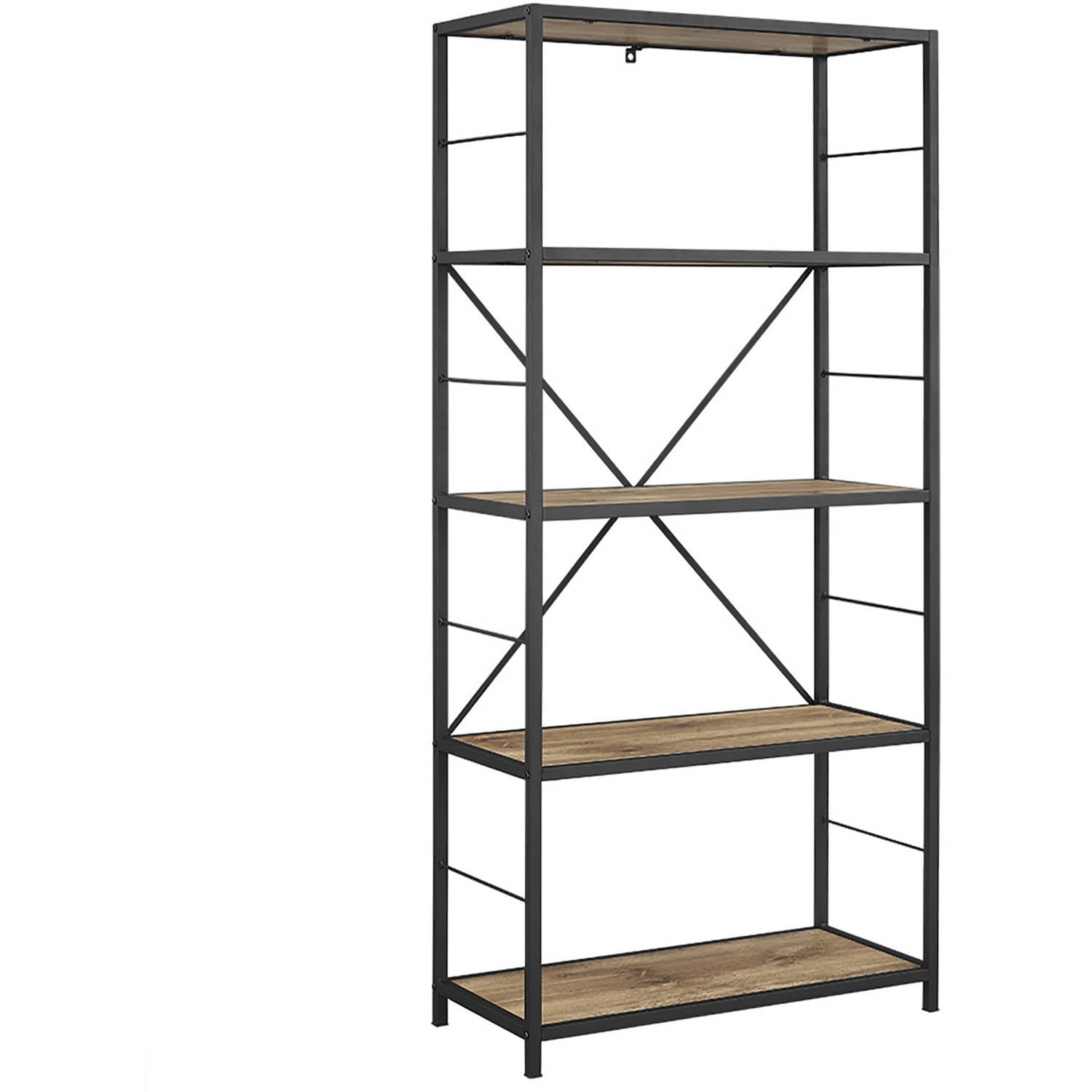 River Street Designs 60" Rustic Metal and Wood Media Bookshelf Bookcase - Image 5