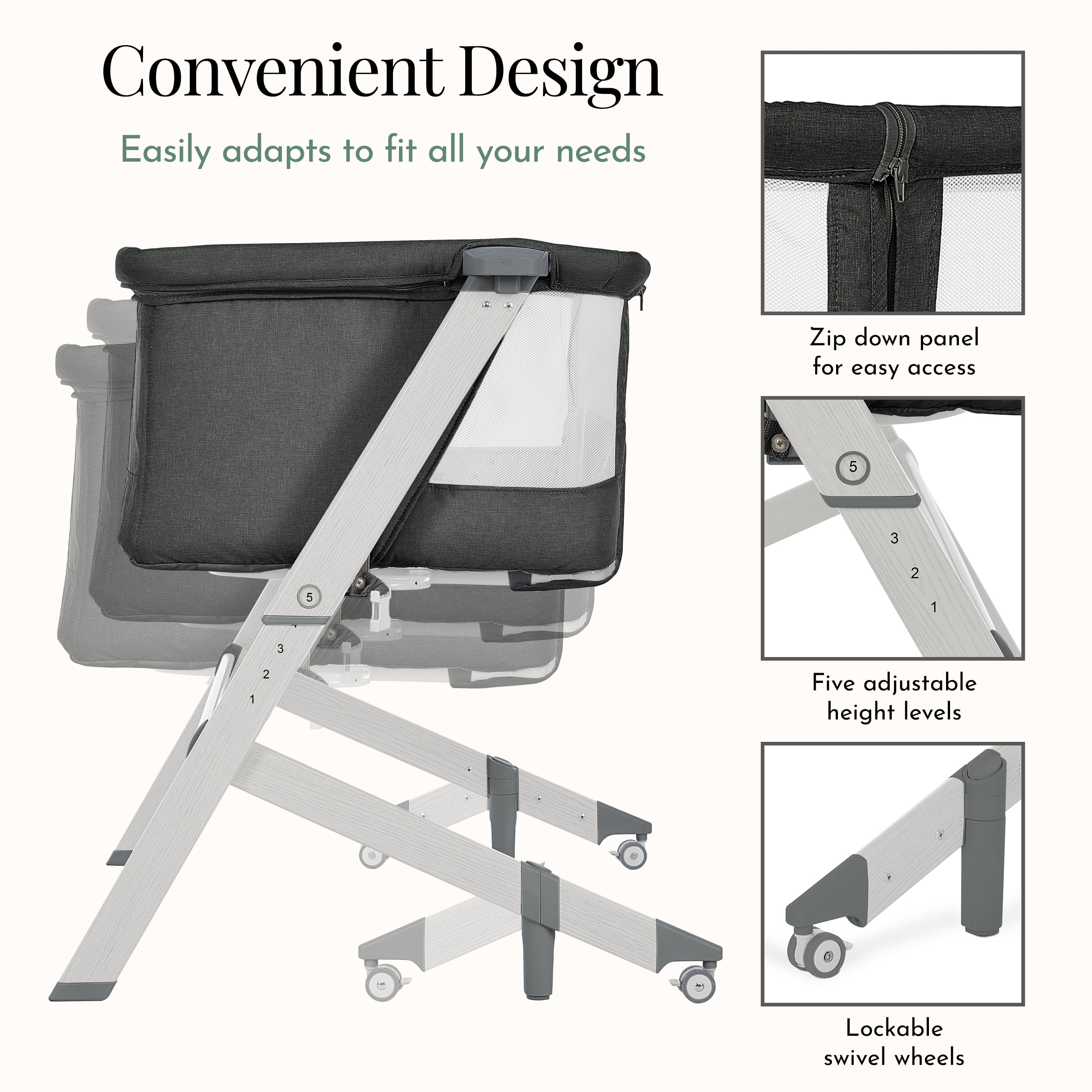 Evolur Stellar Bassinet and Bedside Sleeper in Black - Image 7