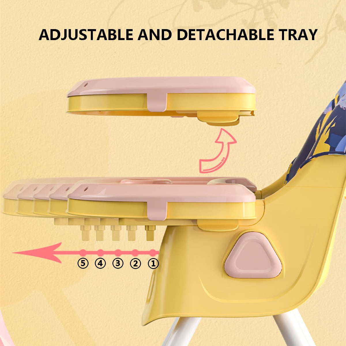 PUEDO 4-in-1 Baby High Chair Portable Toddler Dining Chairs Eat & Play Convertible Highchair with Adjustable Tray, Yellow & Blue - Image 7