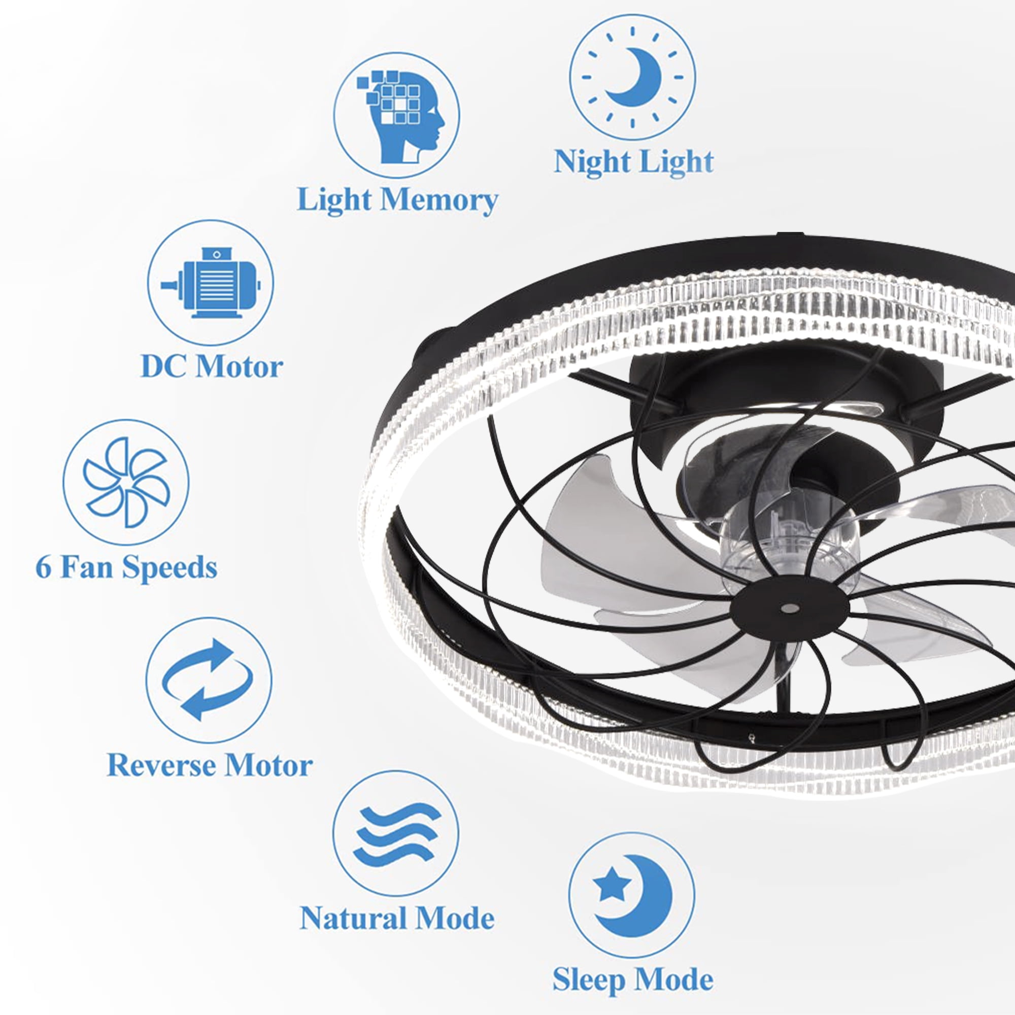 DAYBETTER 19.8" Ceiling Fan with Lights,Dimmable APP Remote Control Modern Fan Lights with Timmer and 6 Speeds for Bedroom Living Room Kitchen - Image 3