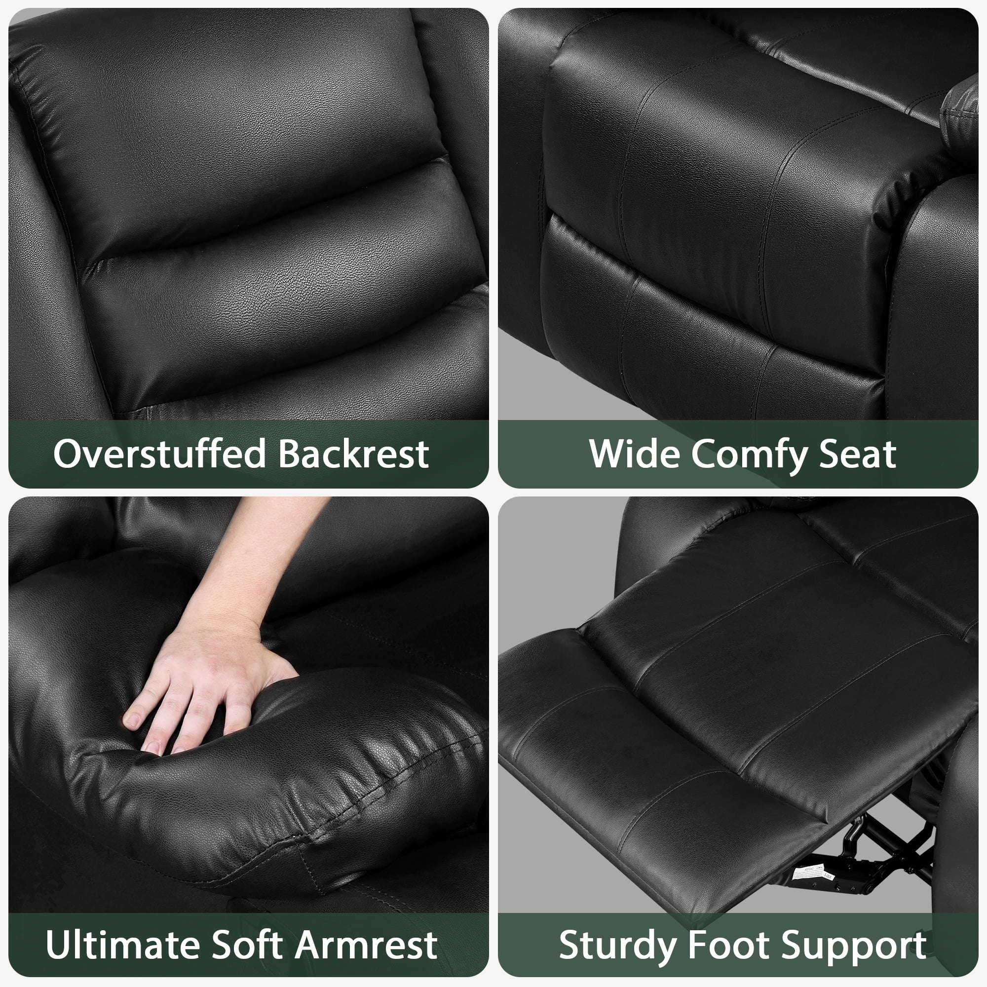 TrumanPick Manual Recliner Rocker Chair, Leather Rocker Recliner Living Room Lazy Boy Reclining Chairs for Adults Small Spaces, Black - Image 6