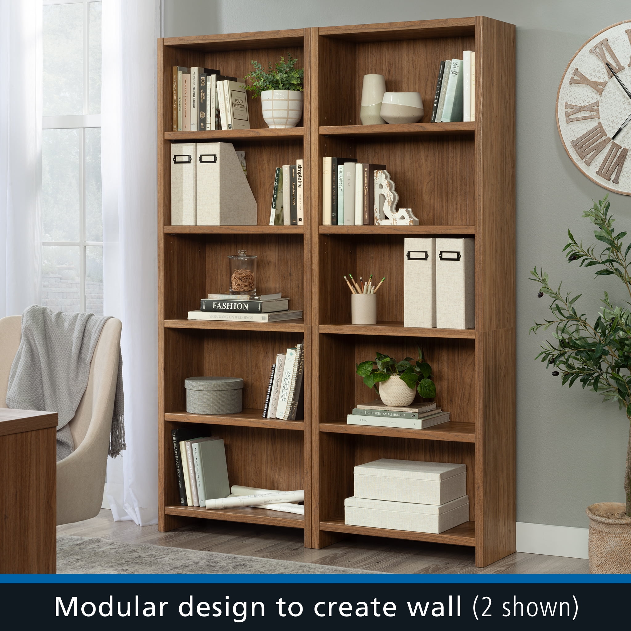 Mainstays Westley 5 Shelf Bookcase, Walnut Finish - Image 4