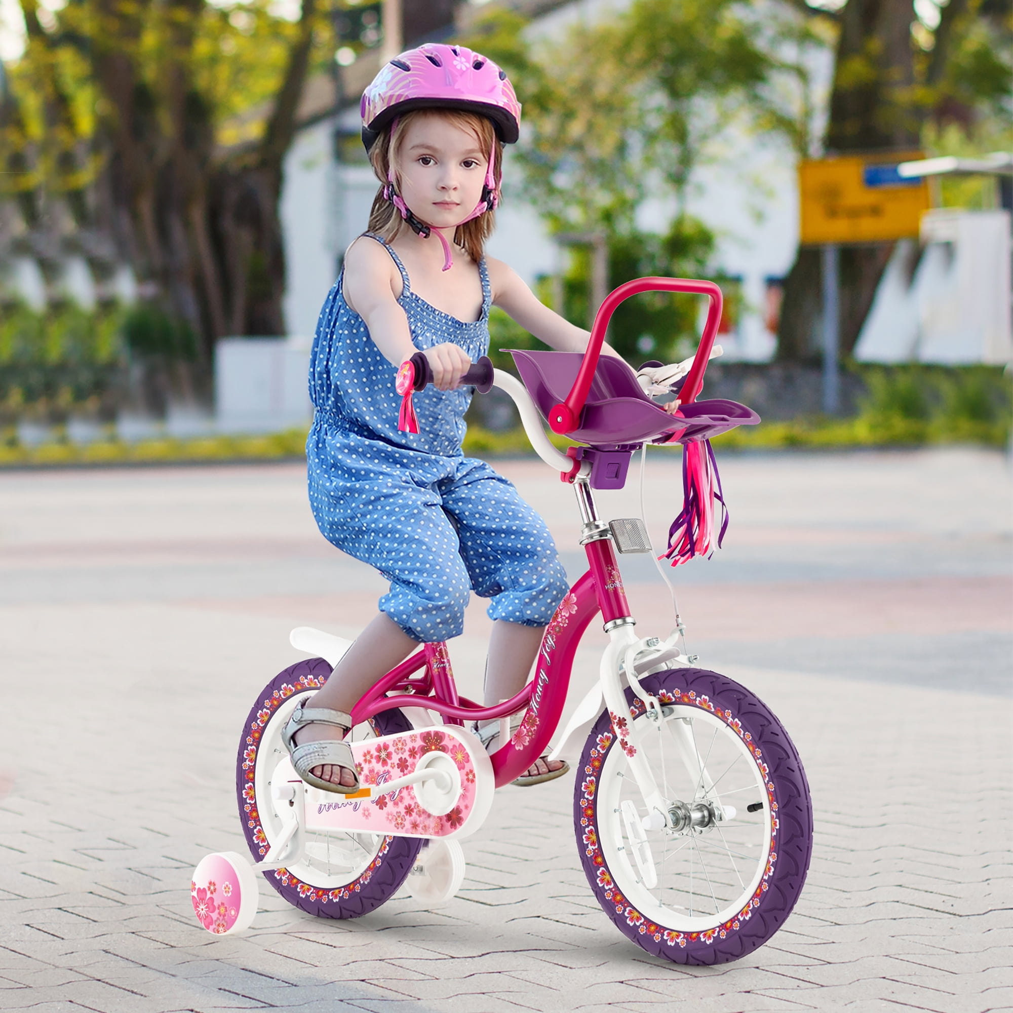 Costway 16'' Kids Bike with Doll Seat Girls Bicycle with Training Wheels for 4-7 Years Old Girl - Image 9