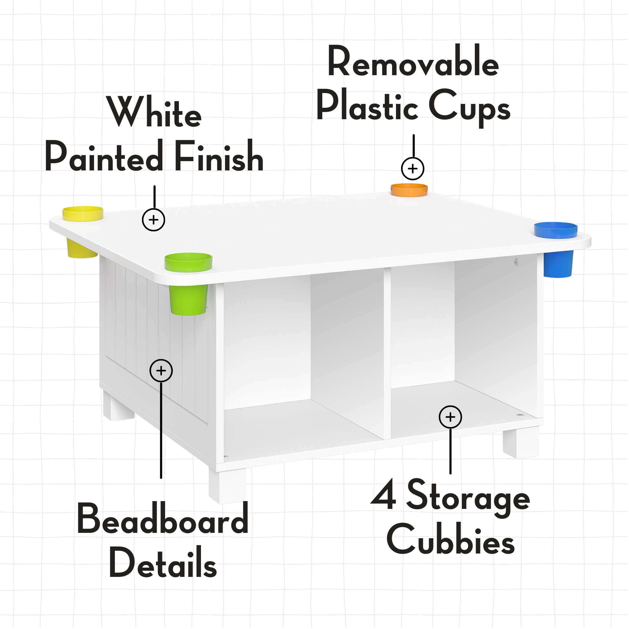 RiverRidge Kids Art Activity Table Desk with 4 Cubbies, 4 Storage Cups and 2 Wall Art Bars - Image 5