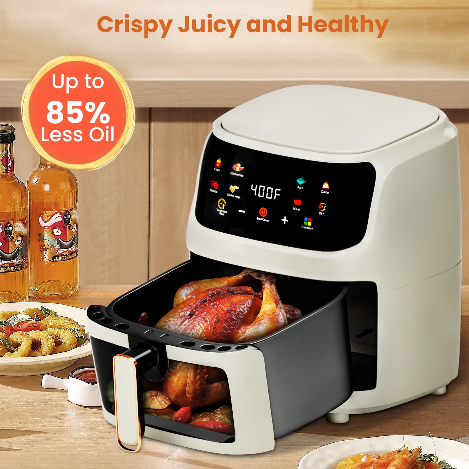 Bluebow Air Fryer Large 7.5QT, 8-in-1 Digital Touchscreen, Visible Cooking Window, 1700W, Cream White - Image 4