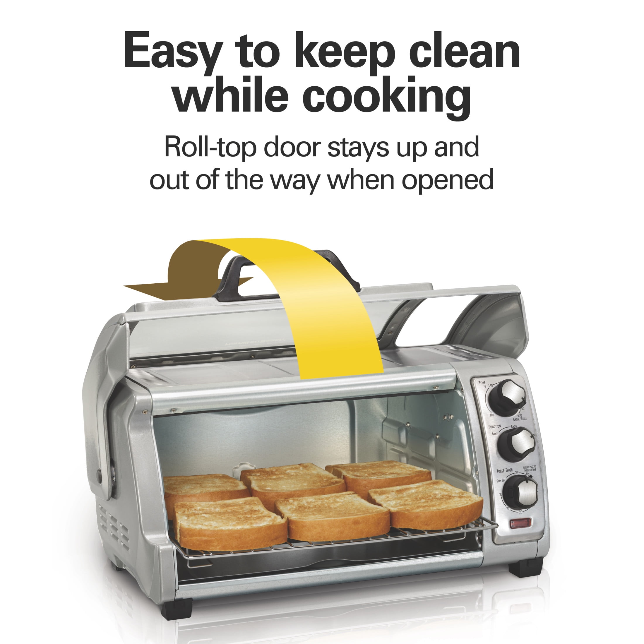Hamilton Beach 6 Slice Countertop Toaster Oven with Easy Reach Roll-Top Door, Bake, Broil & Toast Functions, Silver - Image 7