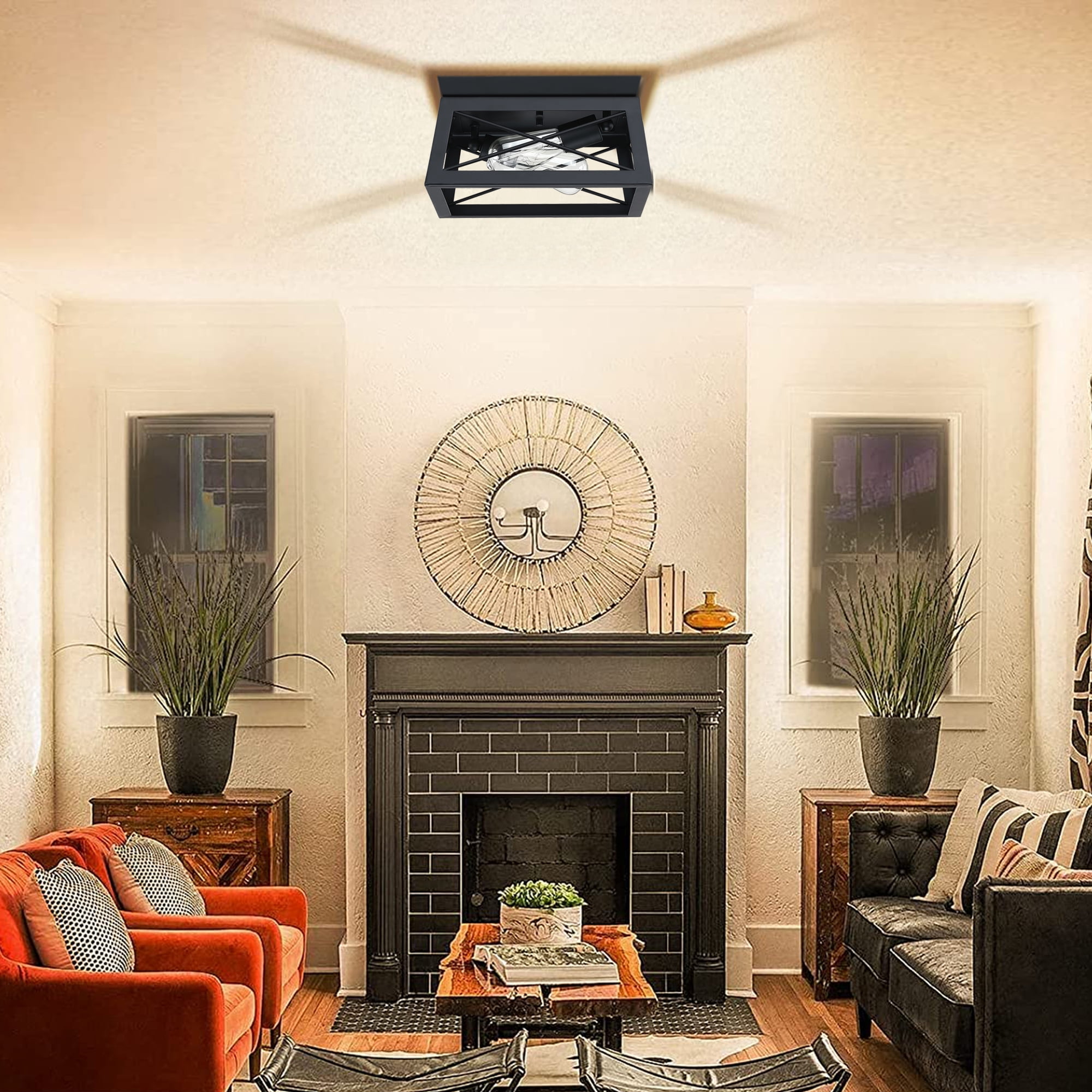 2-Light Farmhouse Flush Mount Ceiling Light Industrial Metal Light Fixture for Hallway, Bedroom, Kitchen, Living room - Image 5