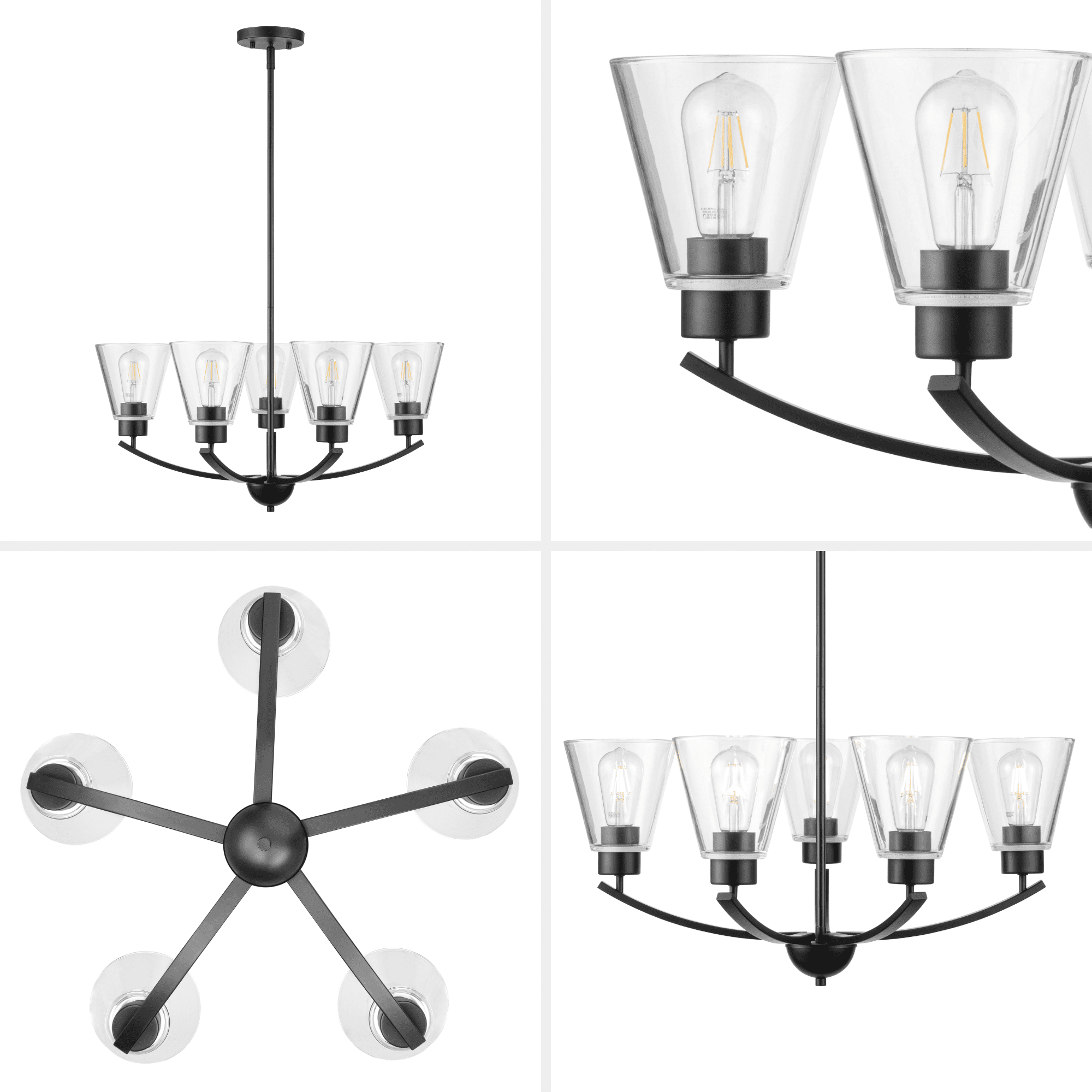 Prominence Home Fairendale Matte Black 5-Light Chandelier with Clear Glass - Image 2