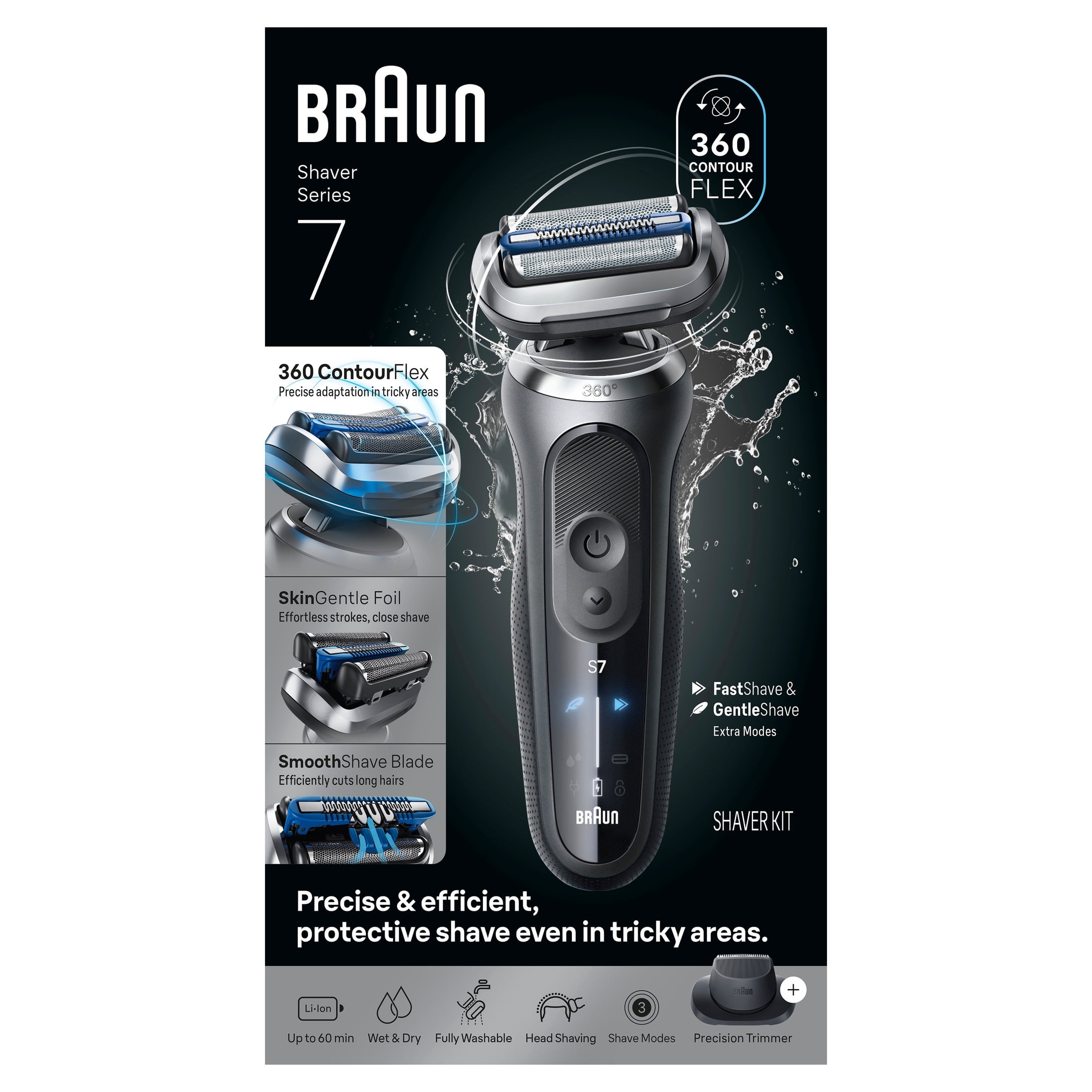Braun Electric Razor for Men Series 7, Electric Shaver, 360ContourFlex, with Precision Trimmer, Travel Case, S7 7120s - Image 2