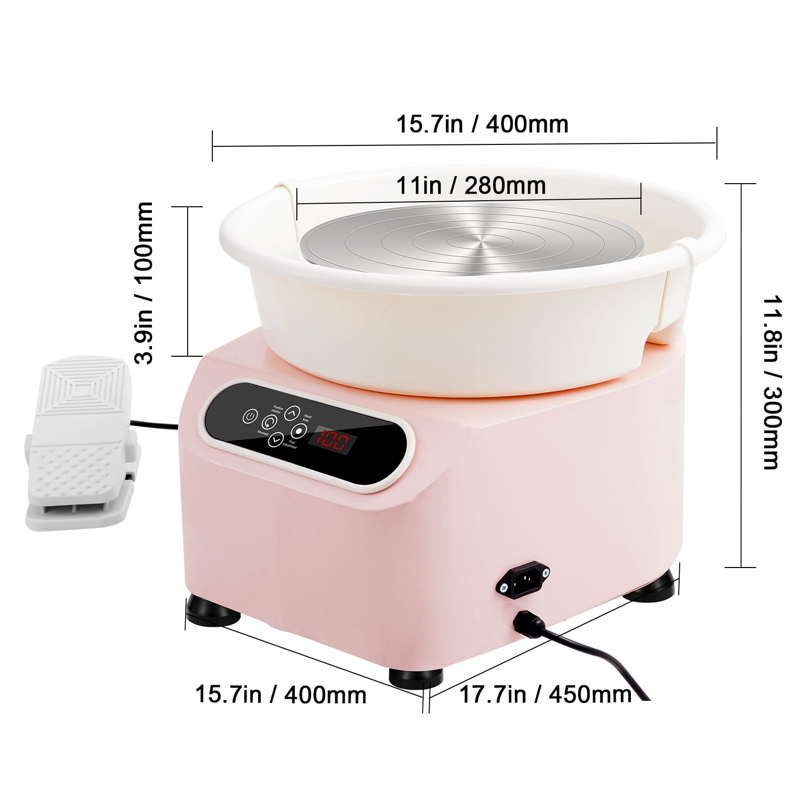 KFFKFF Pottery Wheel, 11" Crafting Wheel, 450W Motorized Pottery Device with Foot Control & LCD Interface, Direct-Drive Clay Modeling Equipment with Sculpting Tools, DIY Artistry, Pink - Image 8