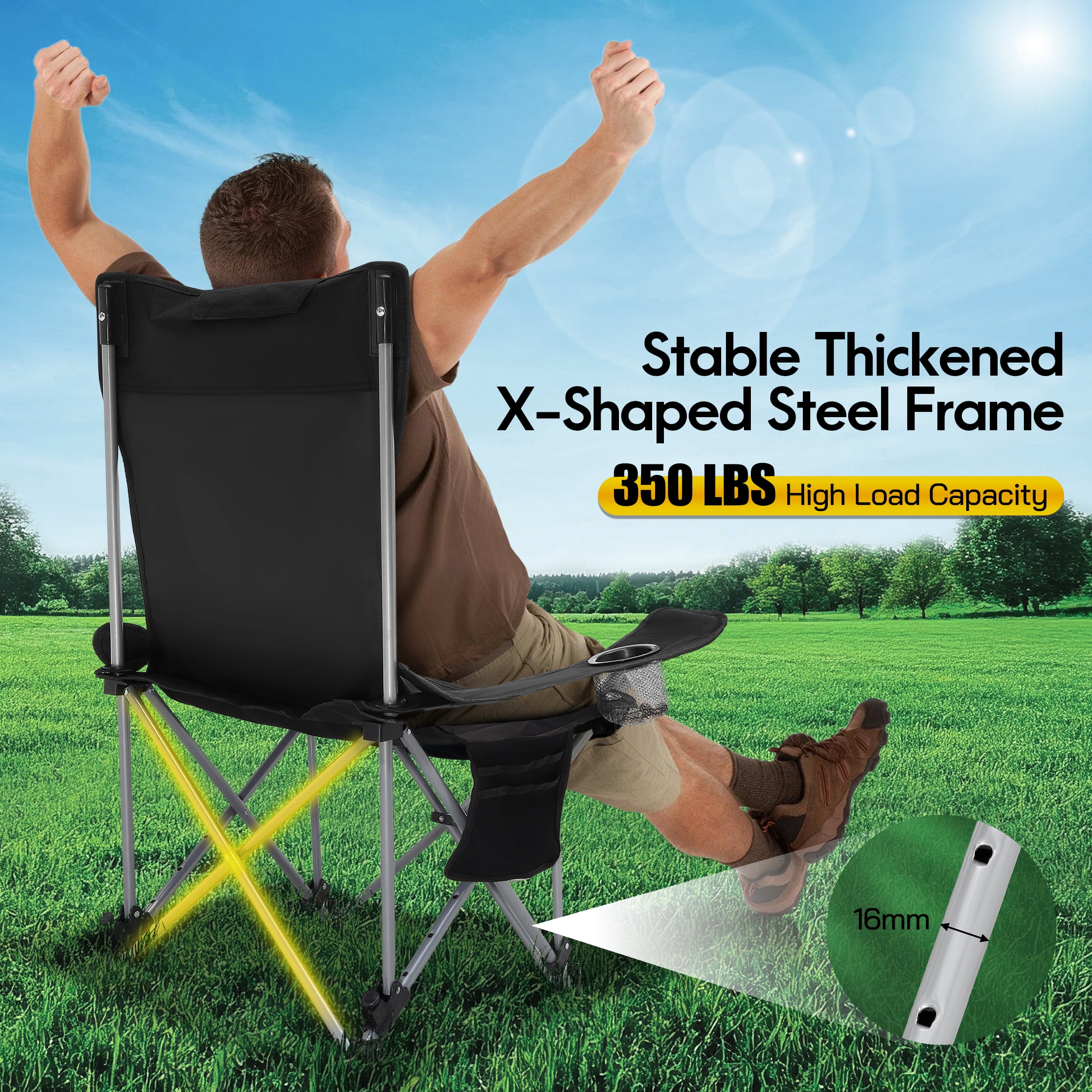 AMTPM Camping Chairs, Adjustable Folding Chairs 330lbs with Detachable Footrset for Camping Hiking Gardening Travel Beach Picnic, Adult - Image 8