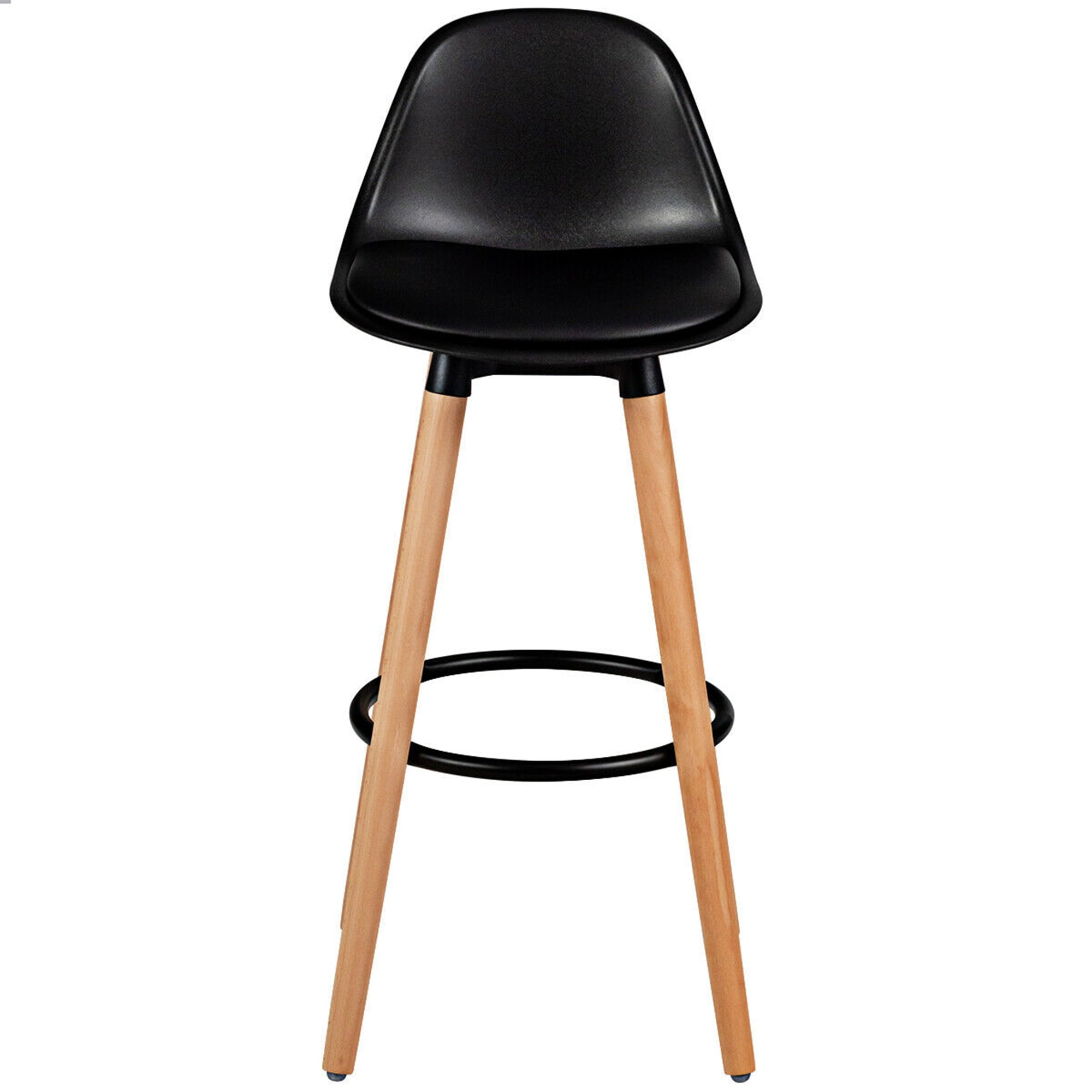 Gymax Set of 2 Mid Century Barstool 28.5" Dining Pub Chair w/Leather Padded Seat Black - Image 7