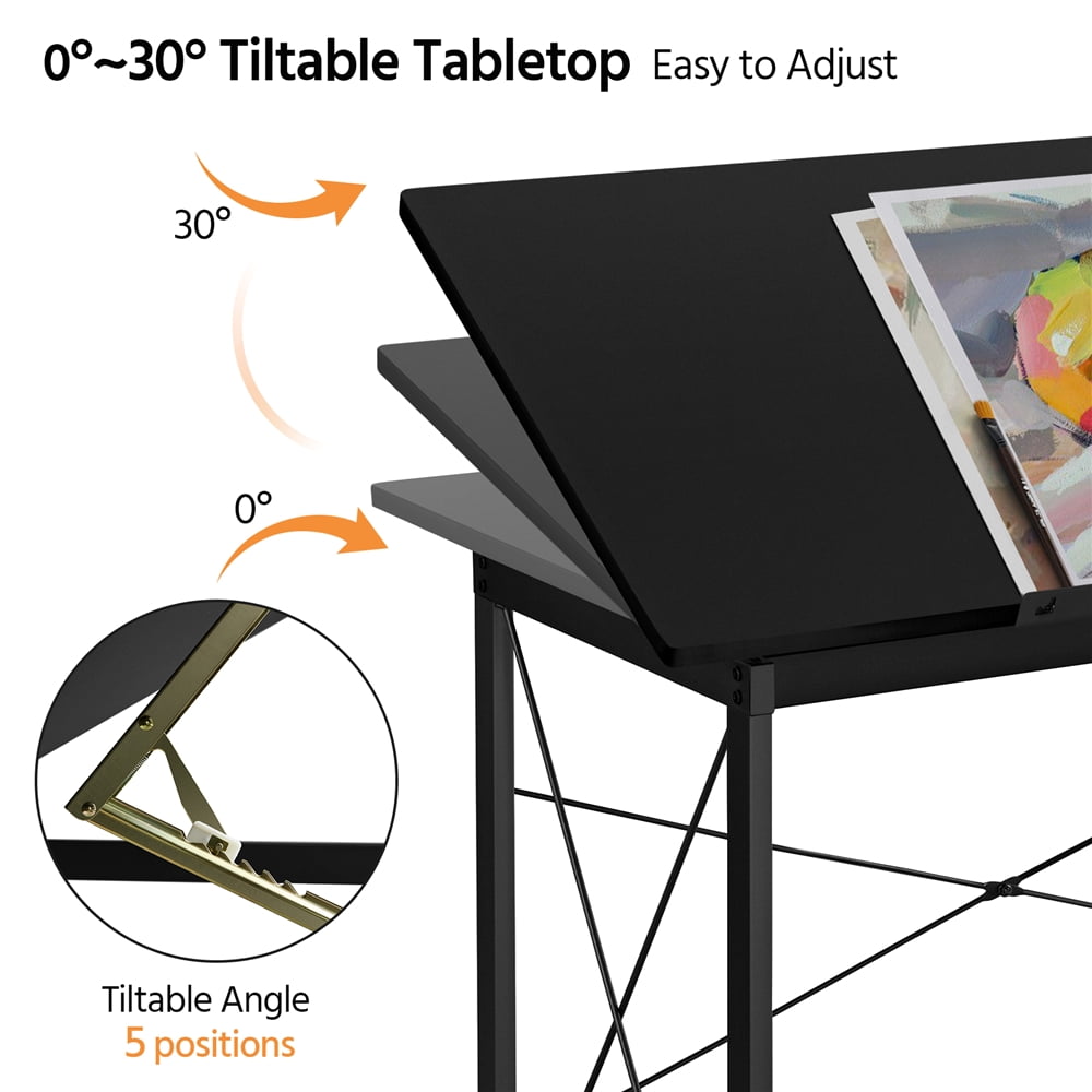 Alden Design Drafting Table with Adjustable Tabletop, Black - Image 6